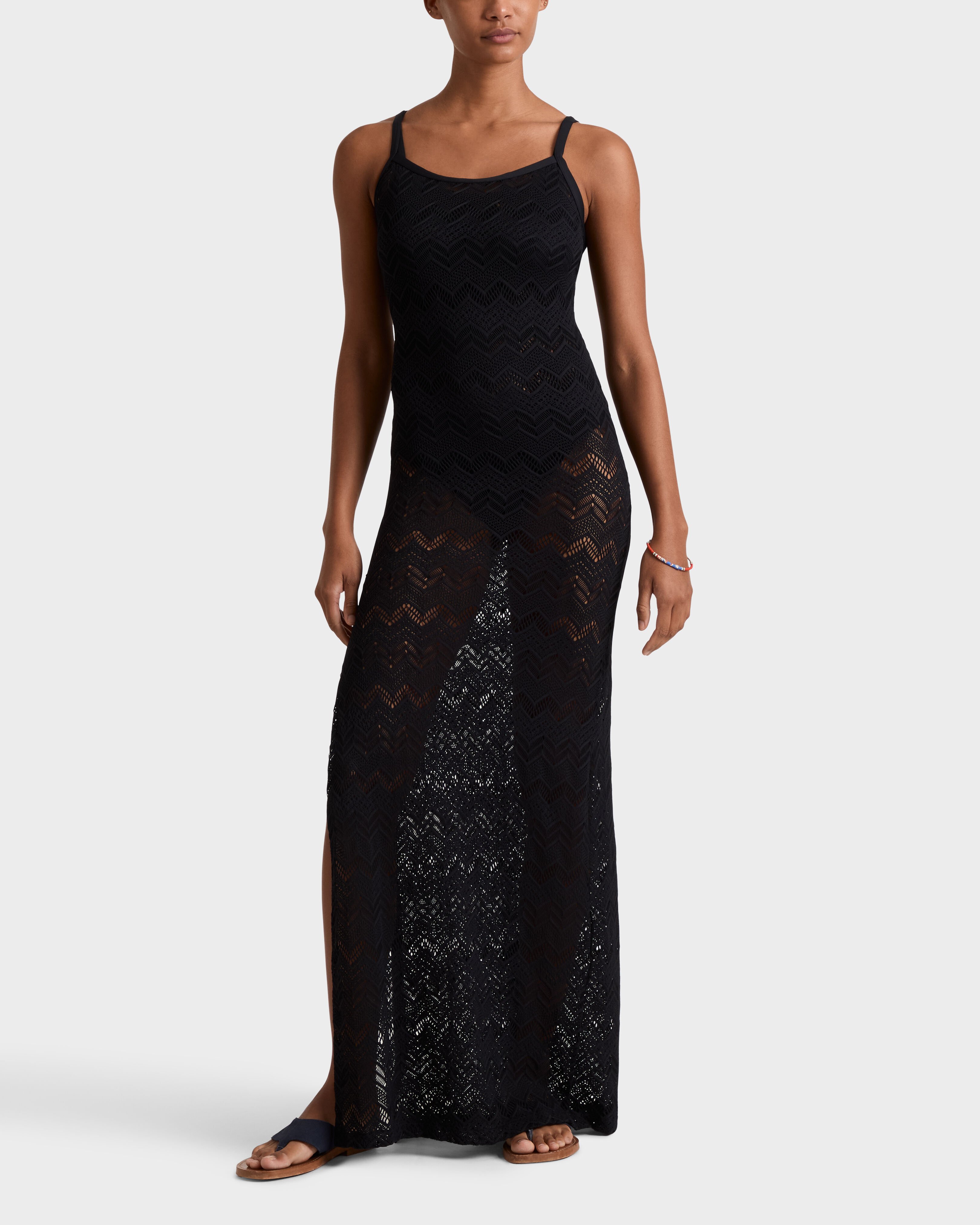 Women Long Mesh Dress BLACK frontworn view