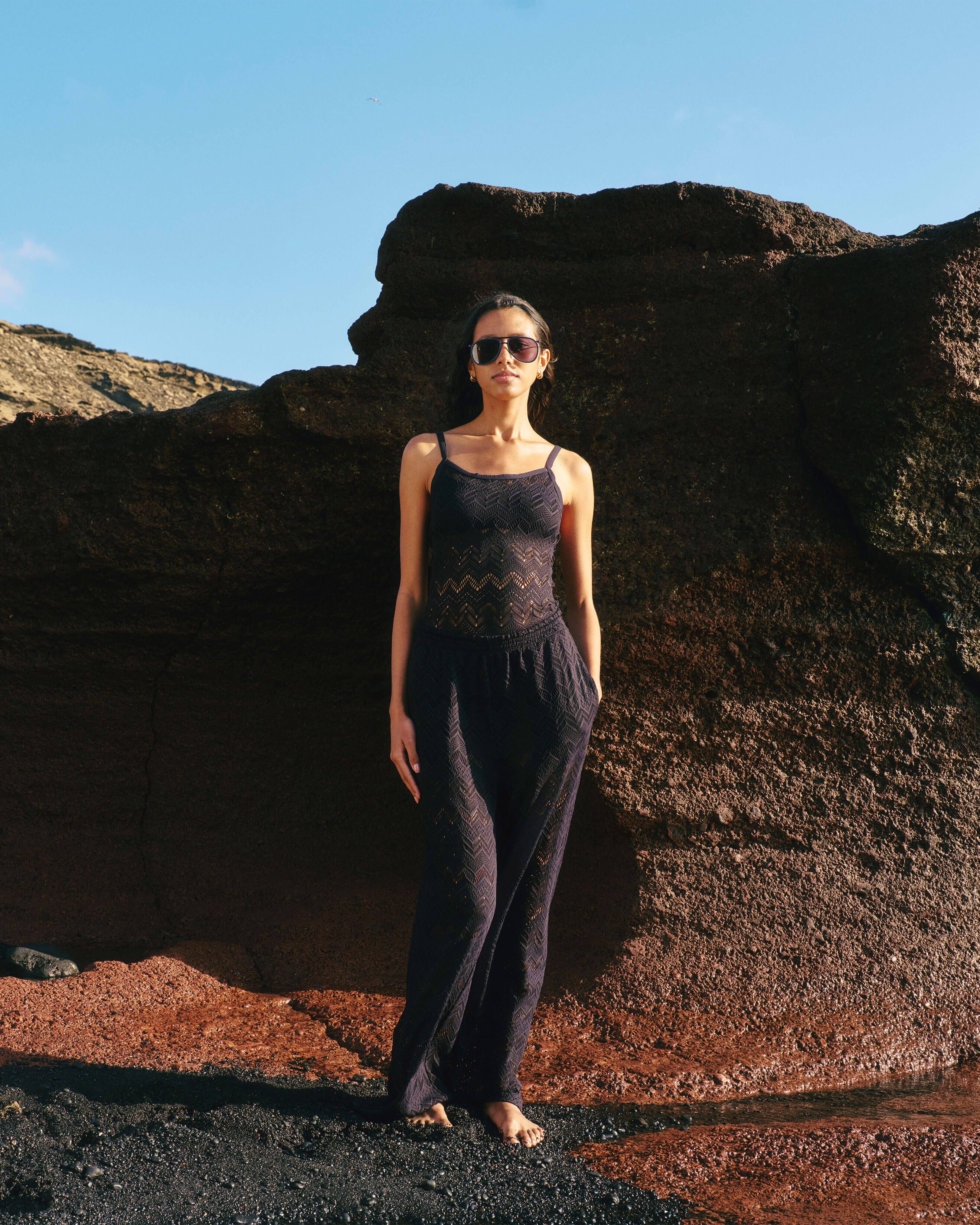 Women Lace One-piece Swimsuit BLACK lifestyle view