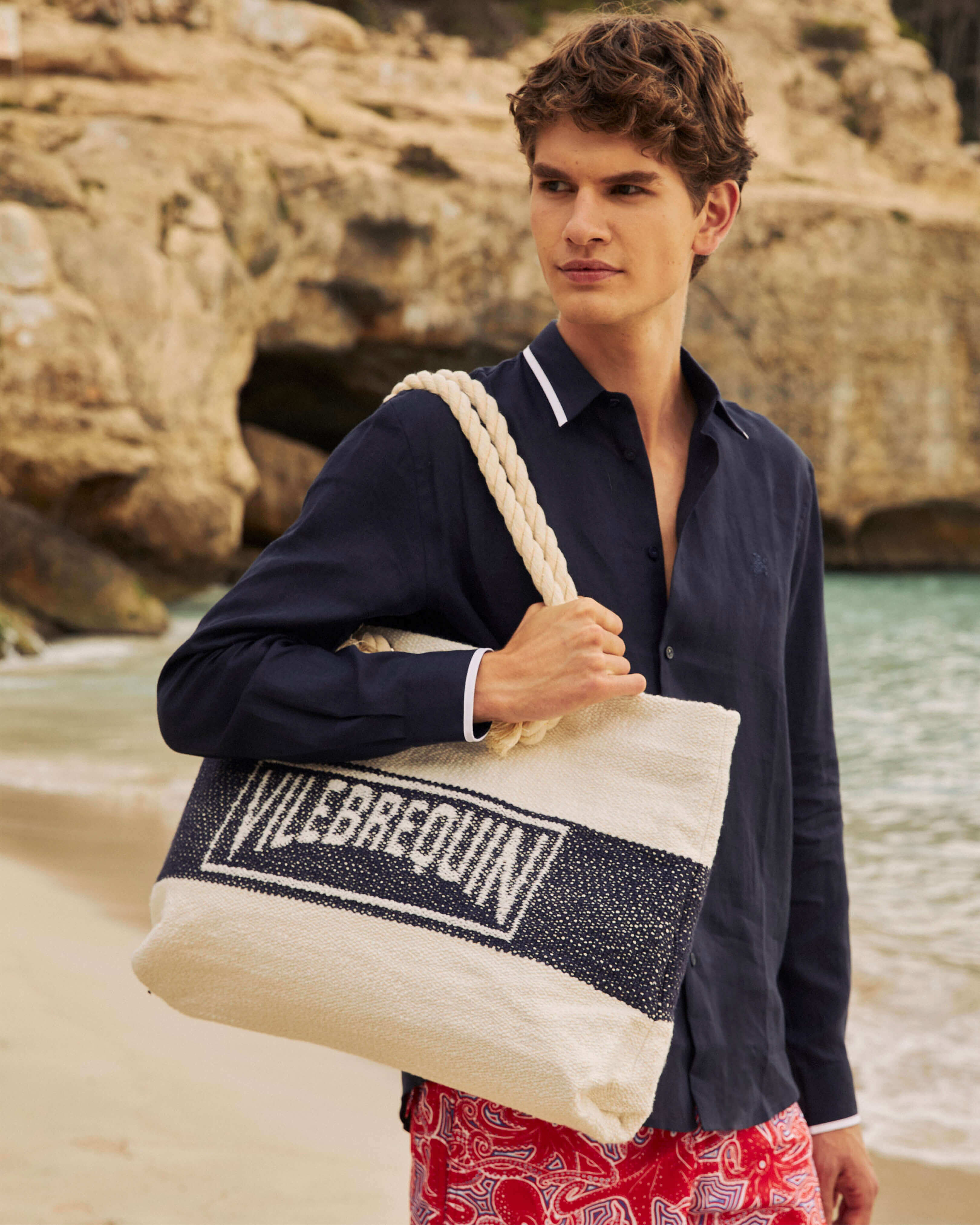 Cotton Woven Beach Bag Vilebrequin NAVY lifestyle view