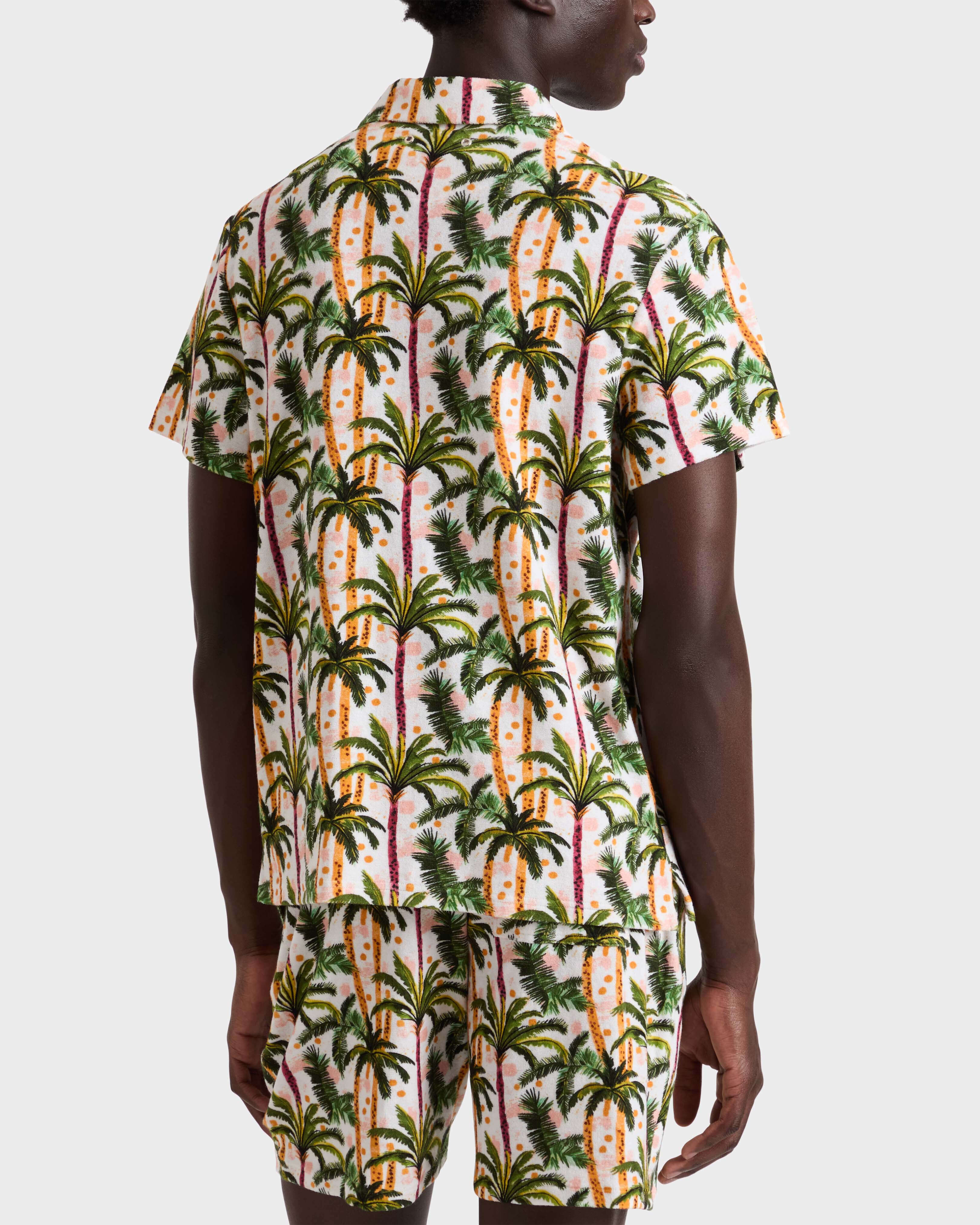 Men Terry Bowling Shirt Brazil Jungle WHITE backworn view