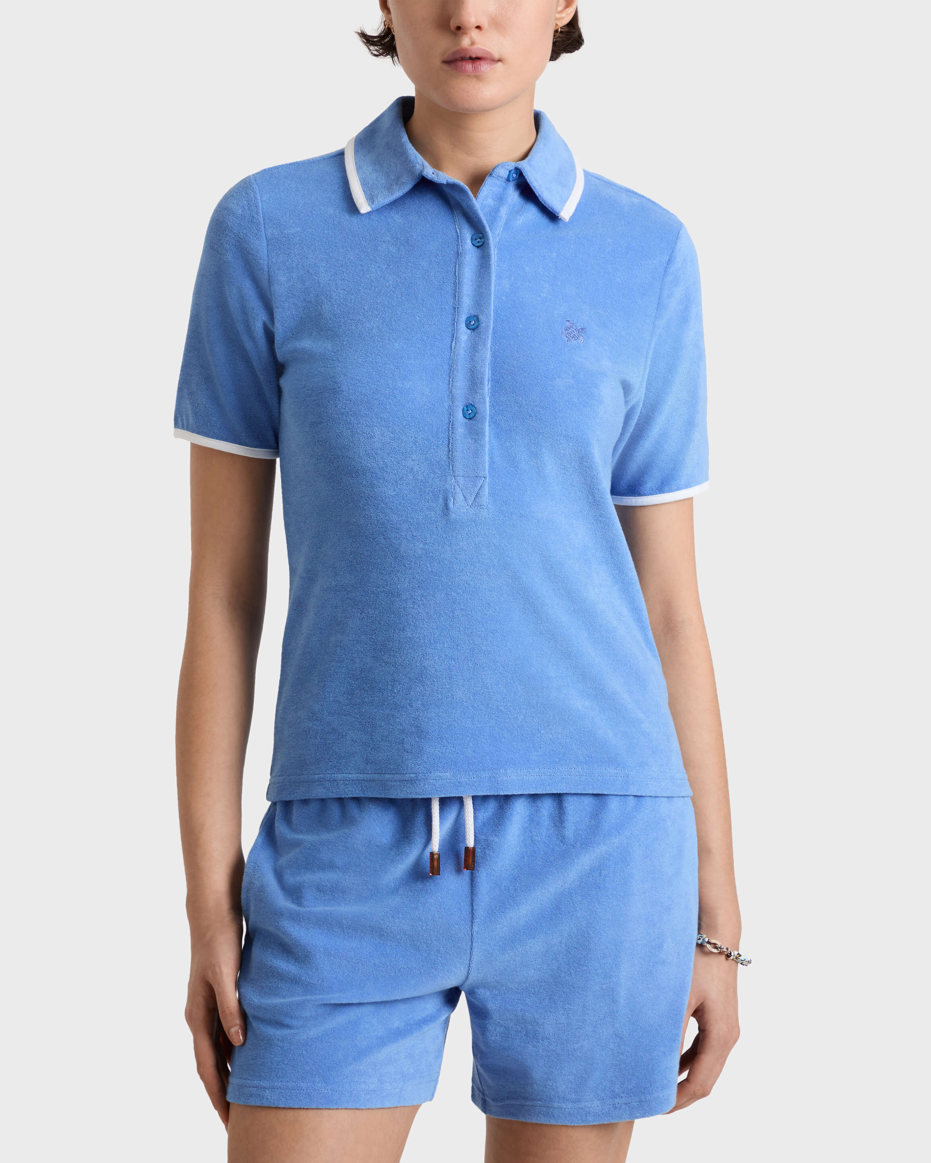 Polo donna in spugna tinta unita TRINIDAD frontworn view