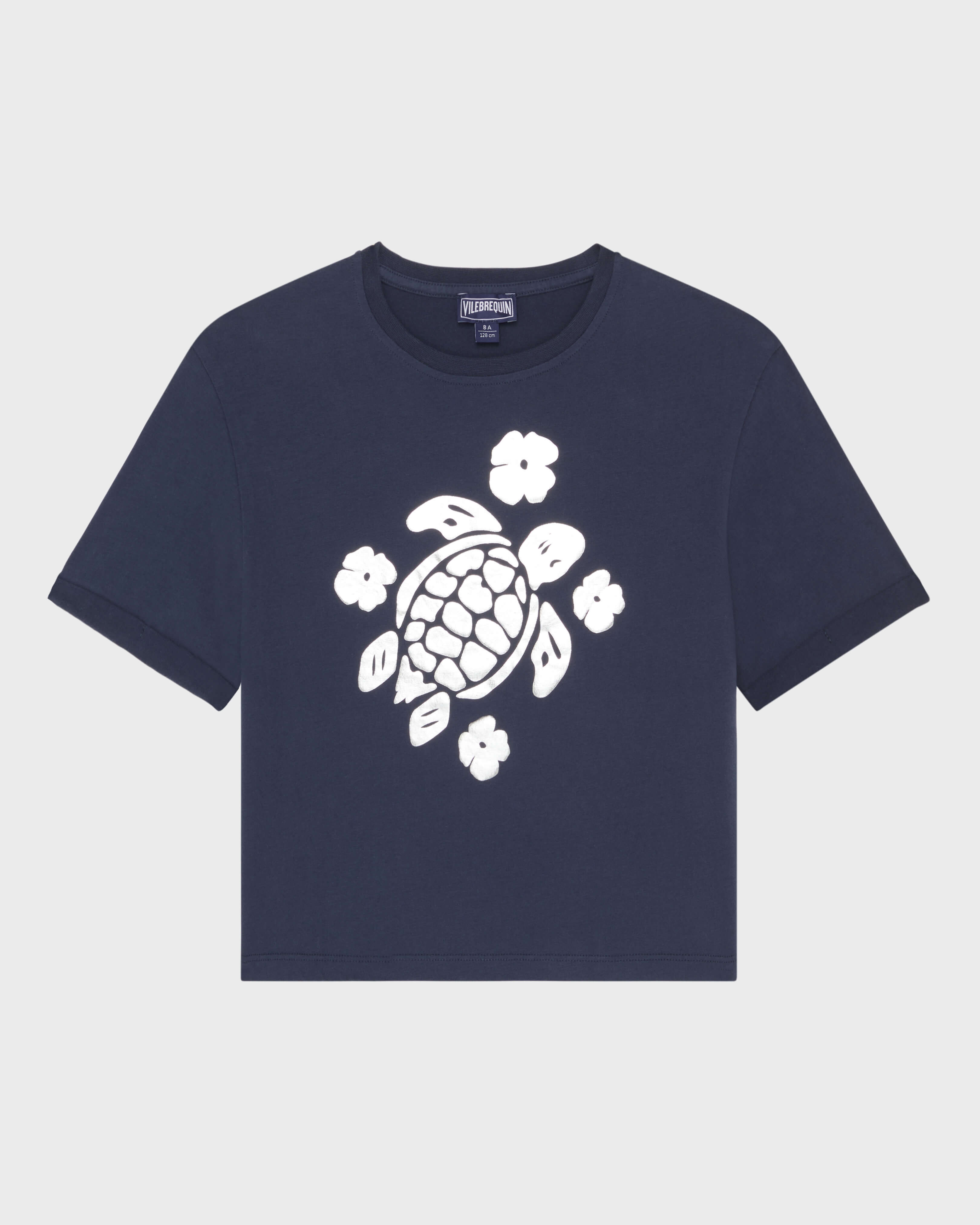 Girls Cropped T-shirt Shinny Turtle NAVY front view