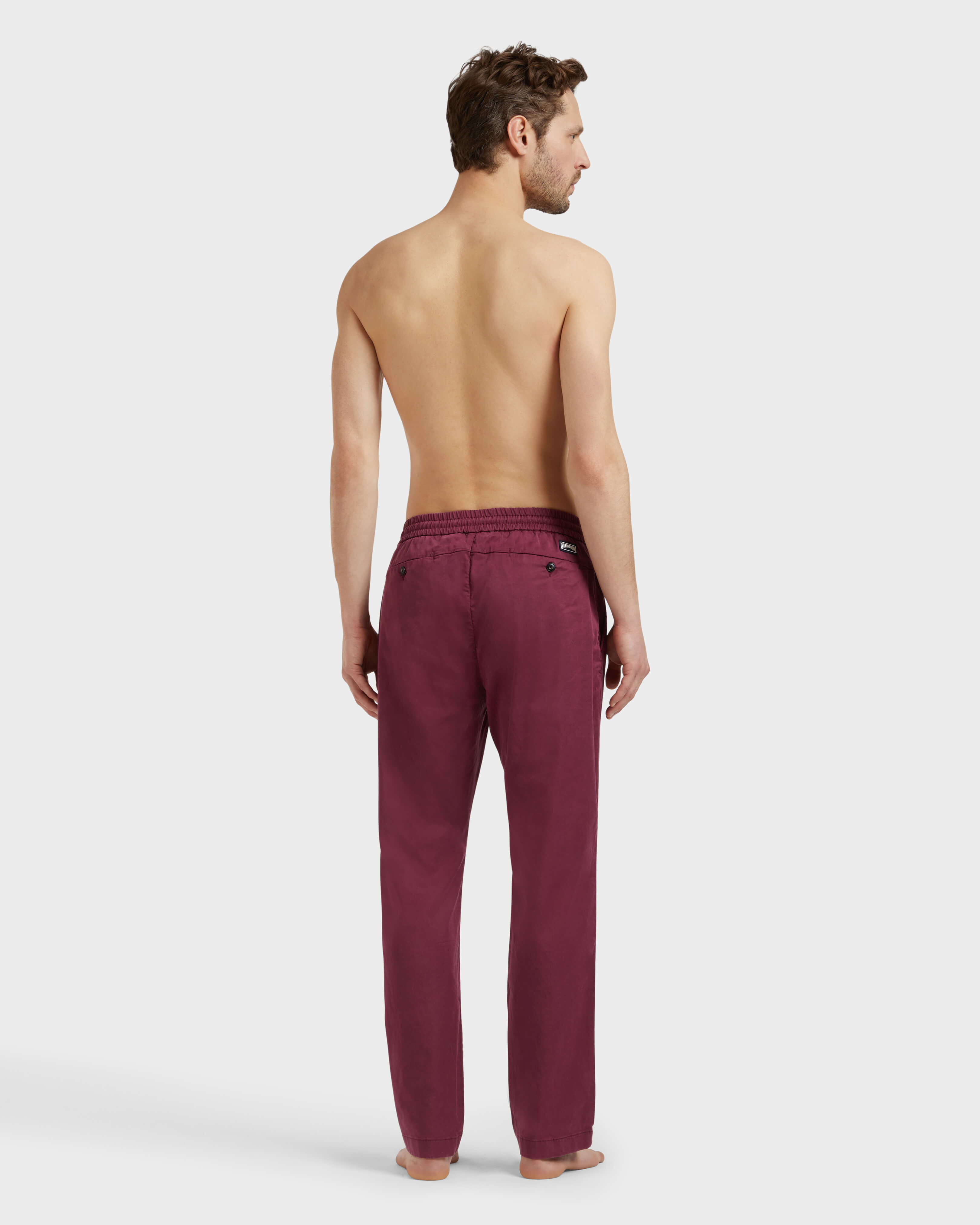 Men Elastic waist Tencel Satin Pants BACCHUS backworn view