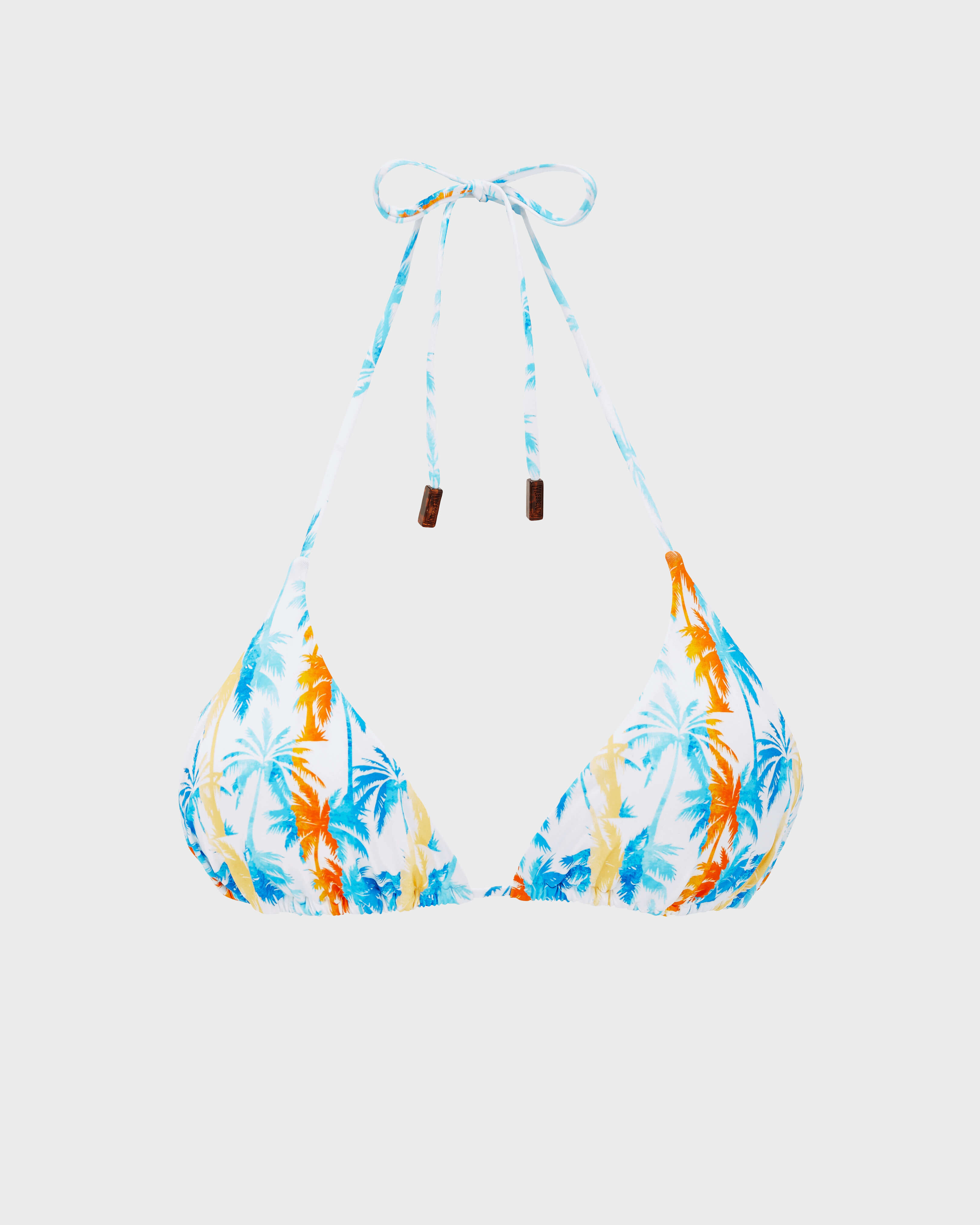 Women Triangle Bikini Top Palmsand Stripes - Vilebrequin x The Beach Boys WHITE front view