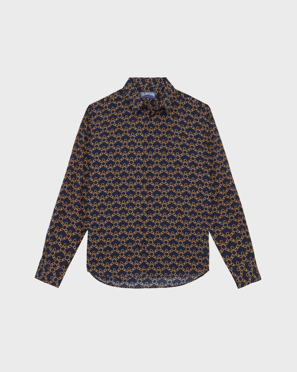 Vilebrequin - Men Cotton Voile Shirt Turtles Chain - Shirt - Caracal - Blue - Size L