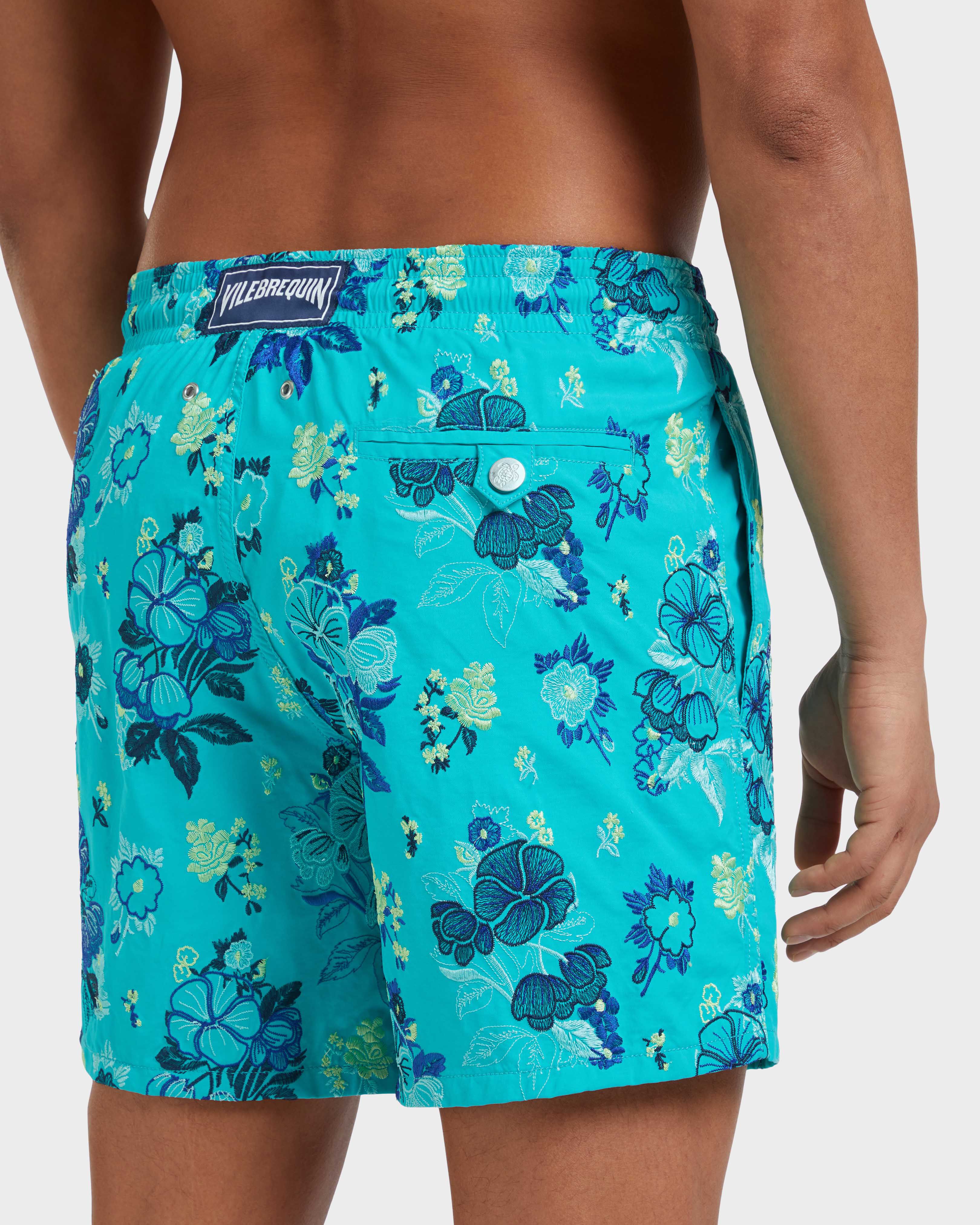 Men Swim Shorts Embroidered Flowers - Limited Edition DISCO GREEN supp2 view