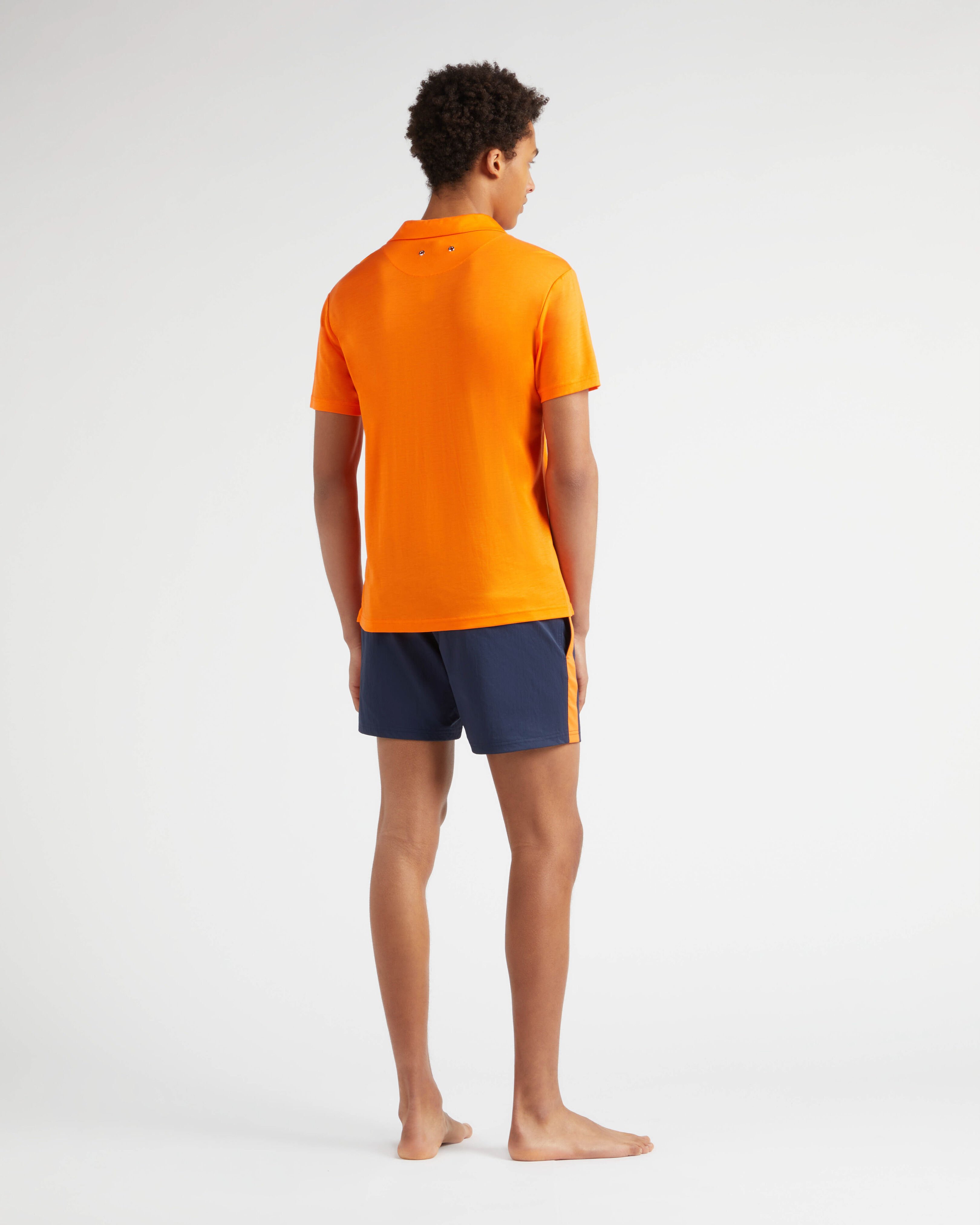 Men Tencel Polo Shirt Solid APRICOT backworn view