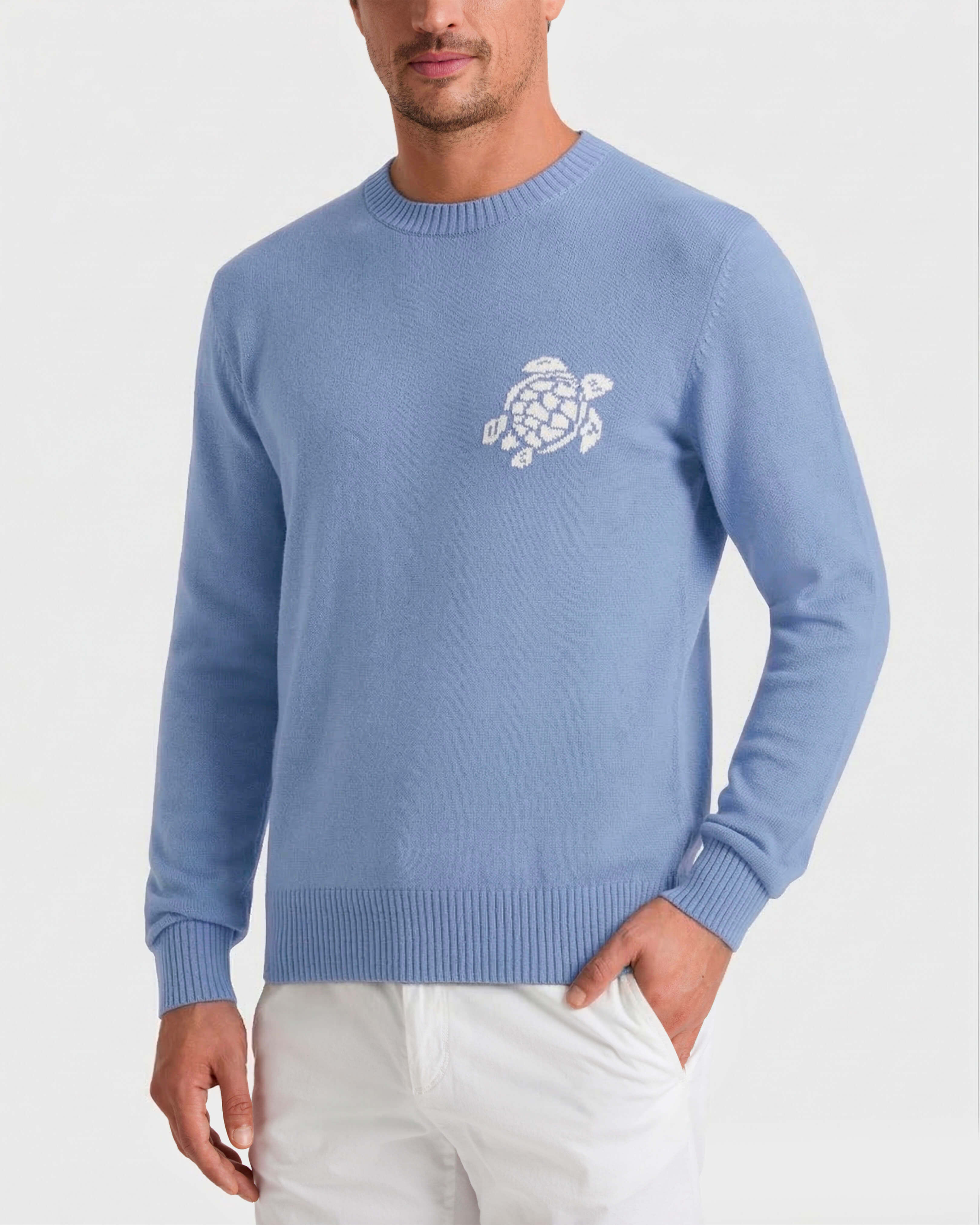 Men Cotton and Cashmere Crewneck Sweater Turtle CLOUDY frontworn view