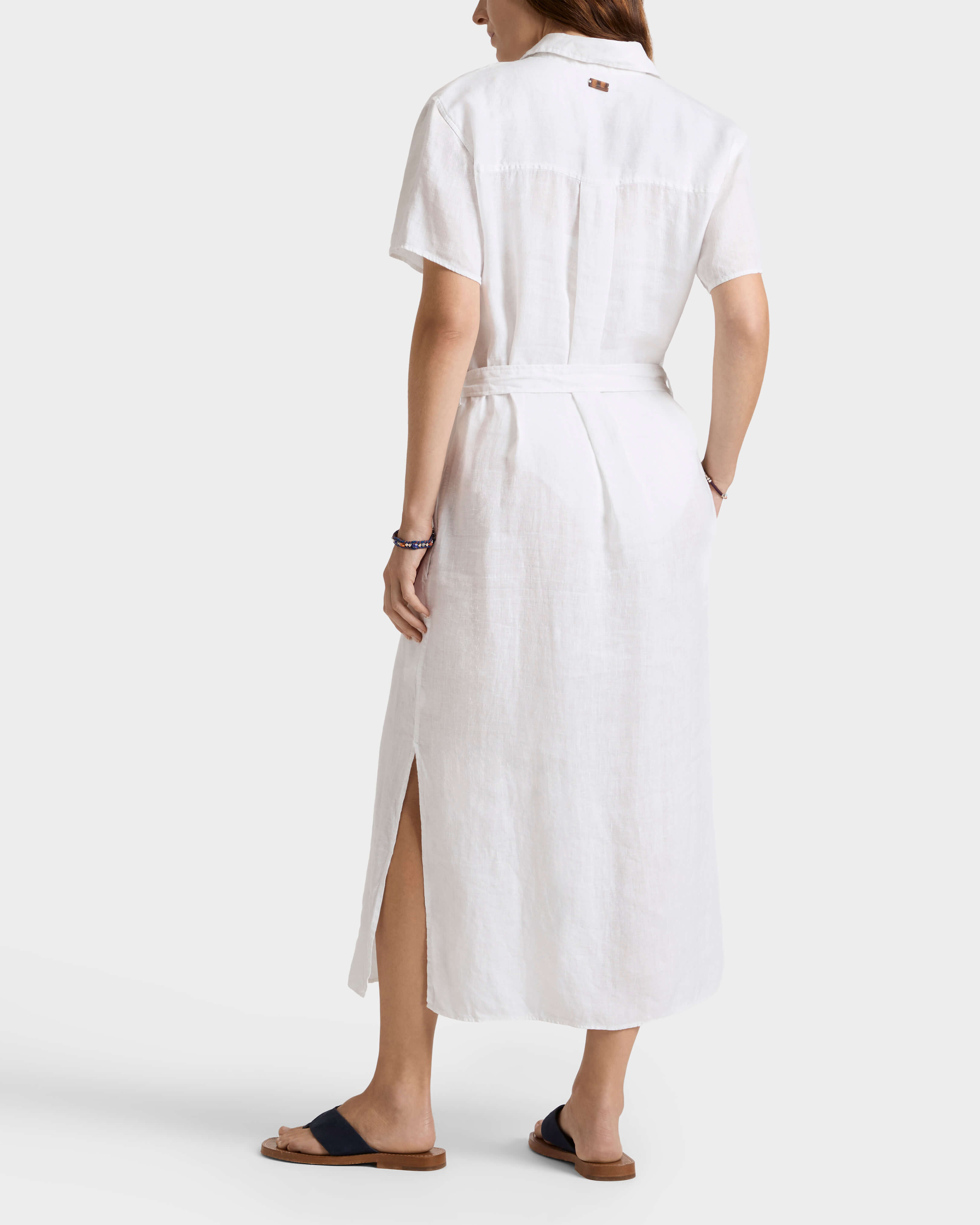 Women Linen Shirt Dress Solid WHITE backworn view
