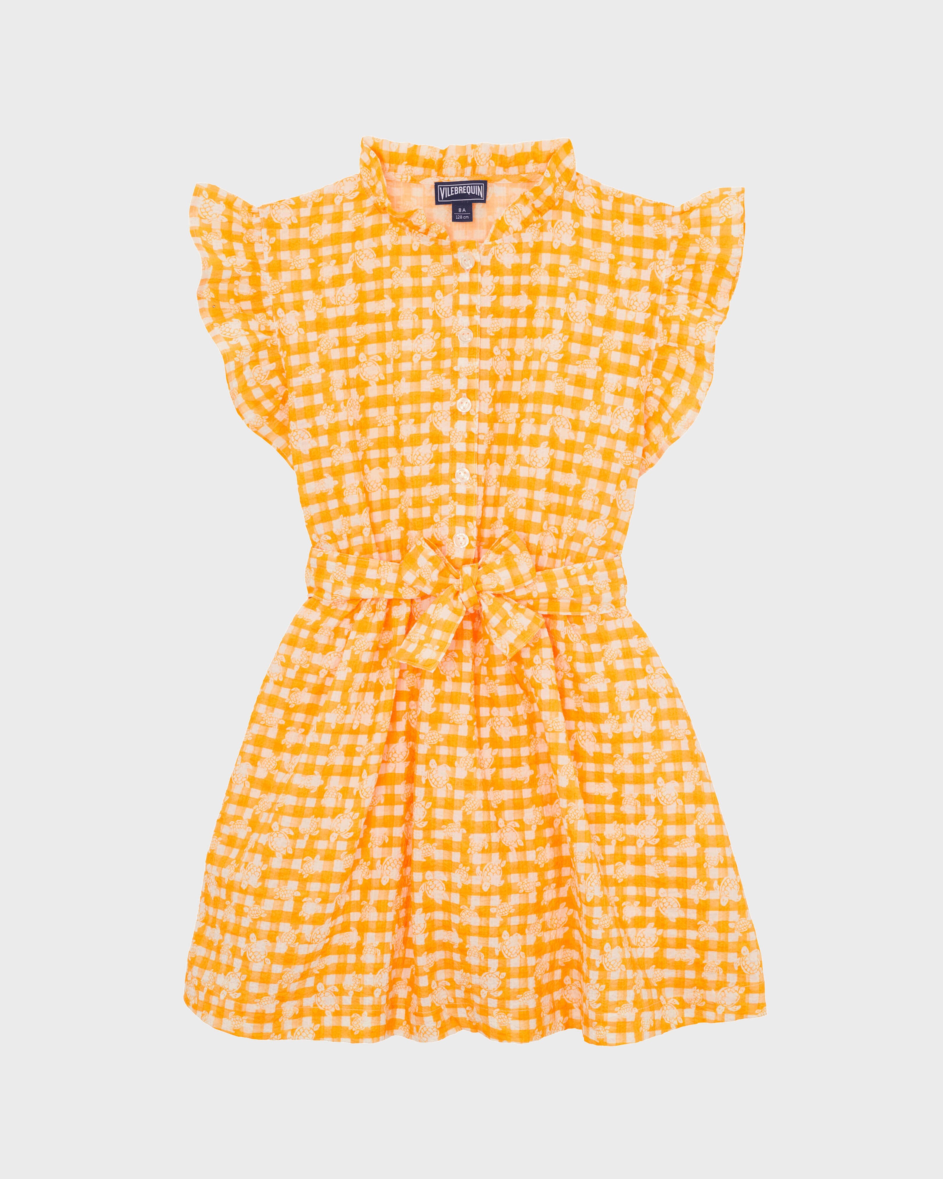 Girls Cotton Dress Turtle Vichy MANGO front view