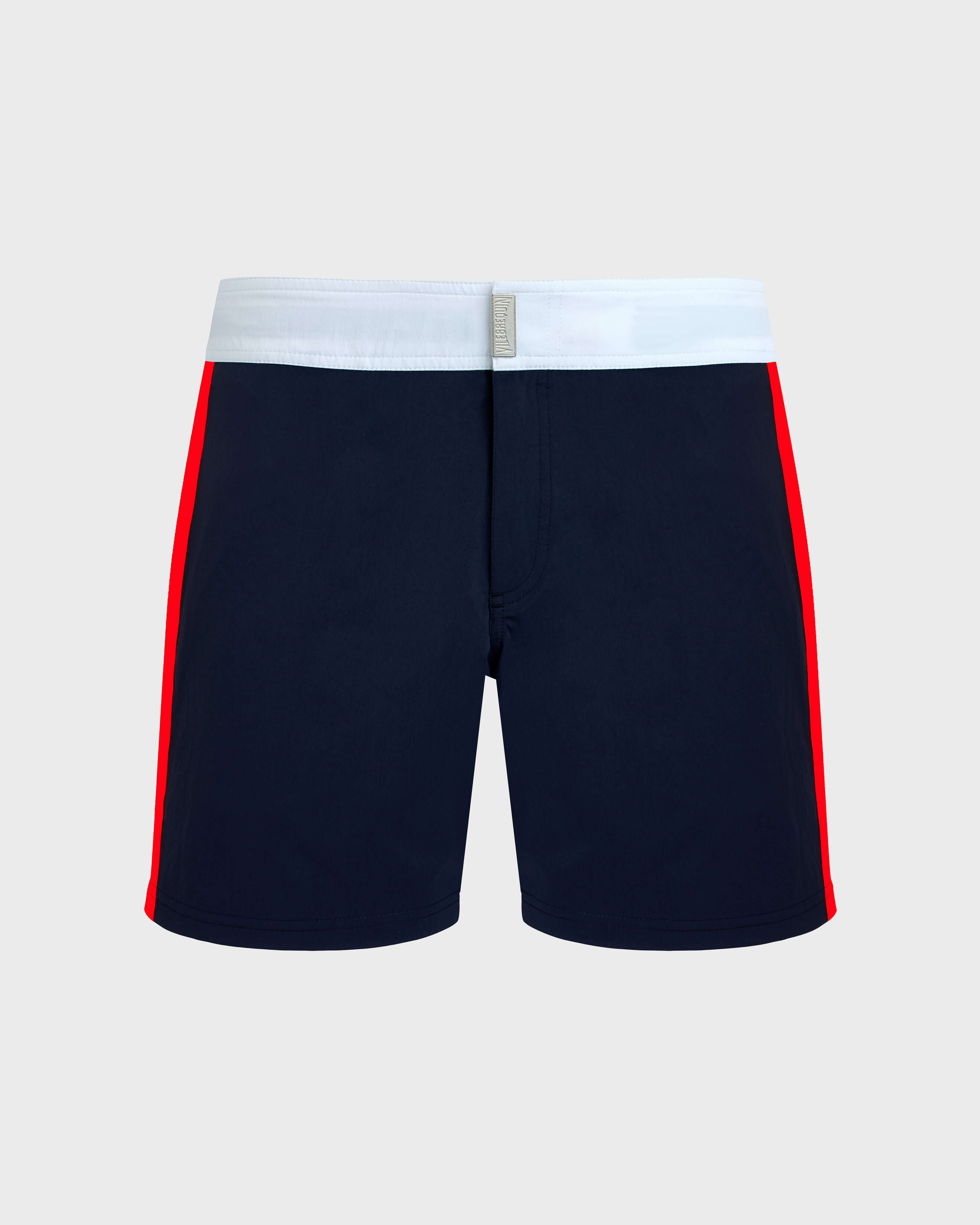 Pantaloncini mare uomo elasticizzati con cintura piatta Color Block BLU MARINE front view