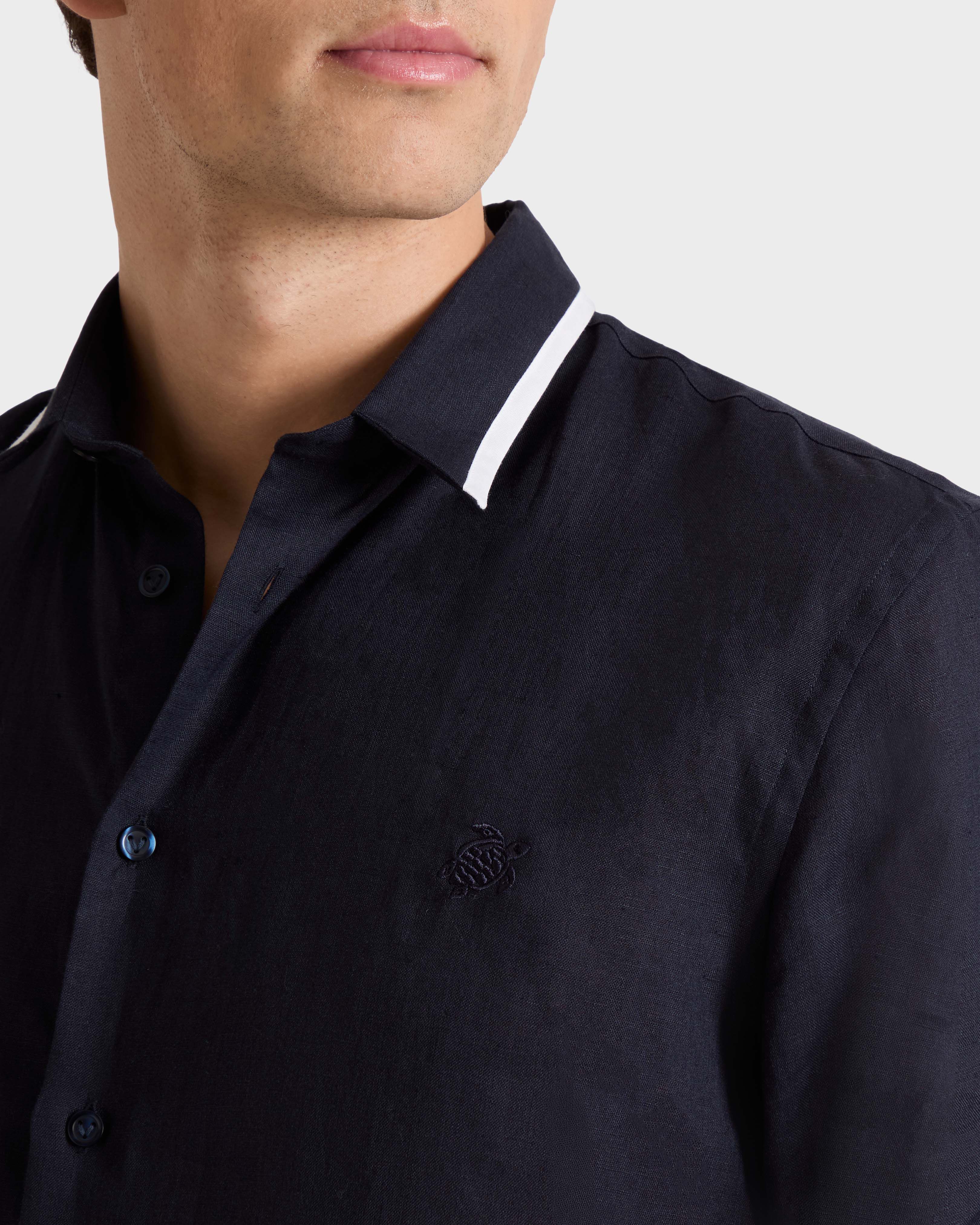 Men Linen Shirt Solid NAVY supp1 view