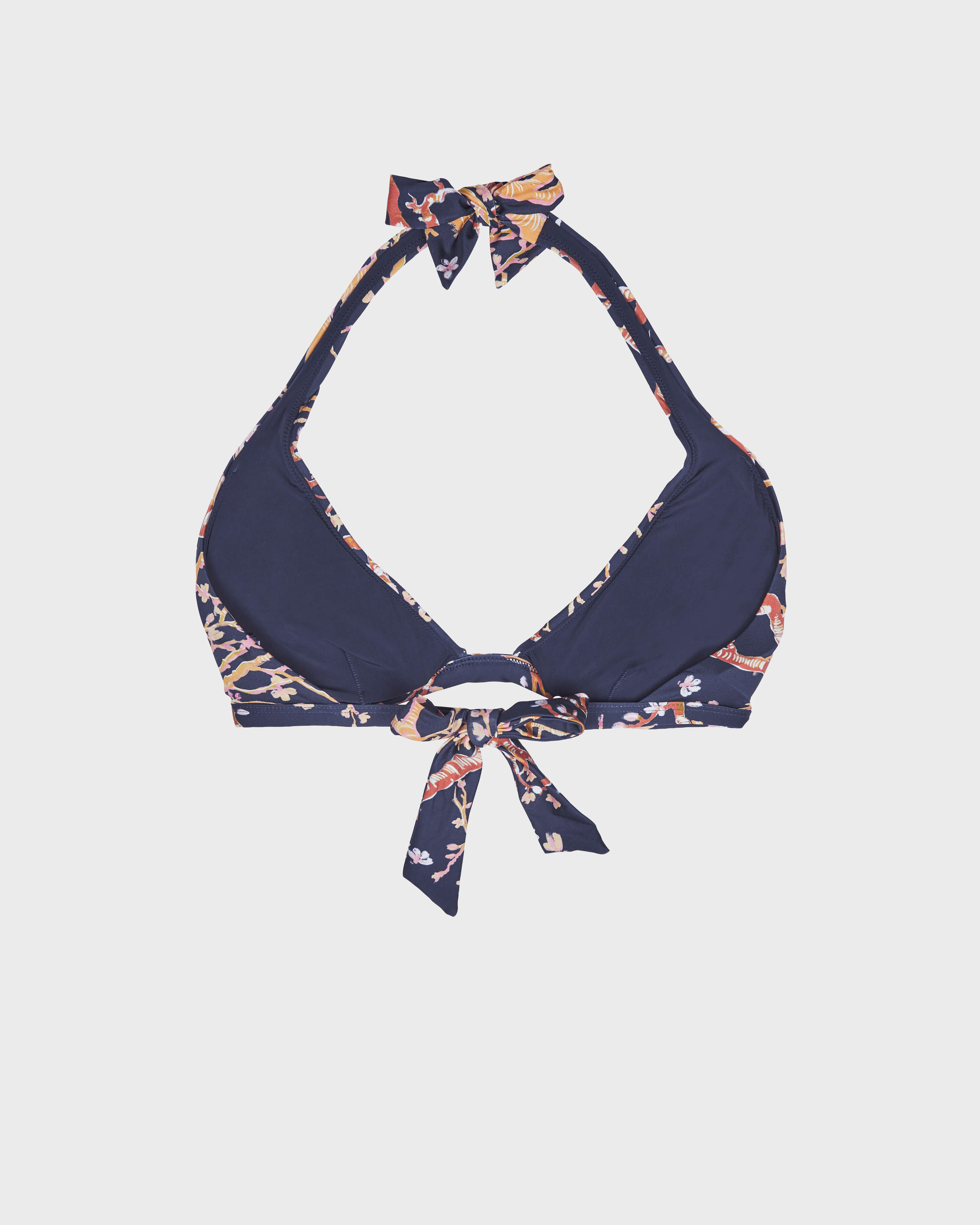 Top de bikini con aros y estampado Sweet Blossom para mujer AZUL MARINO back view