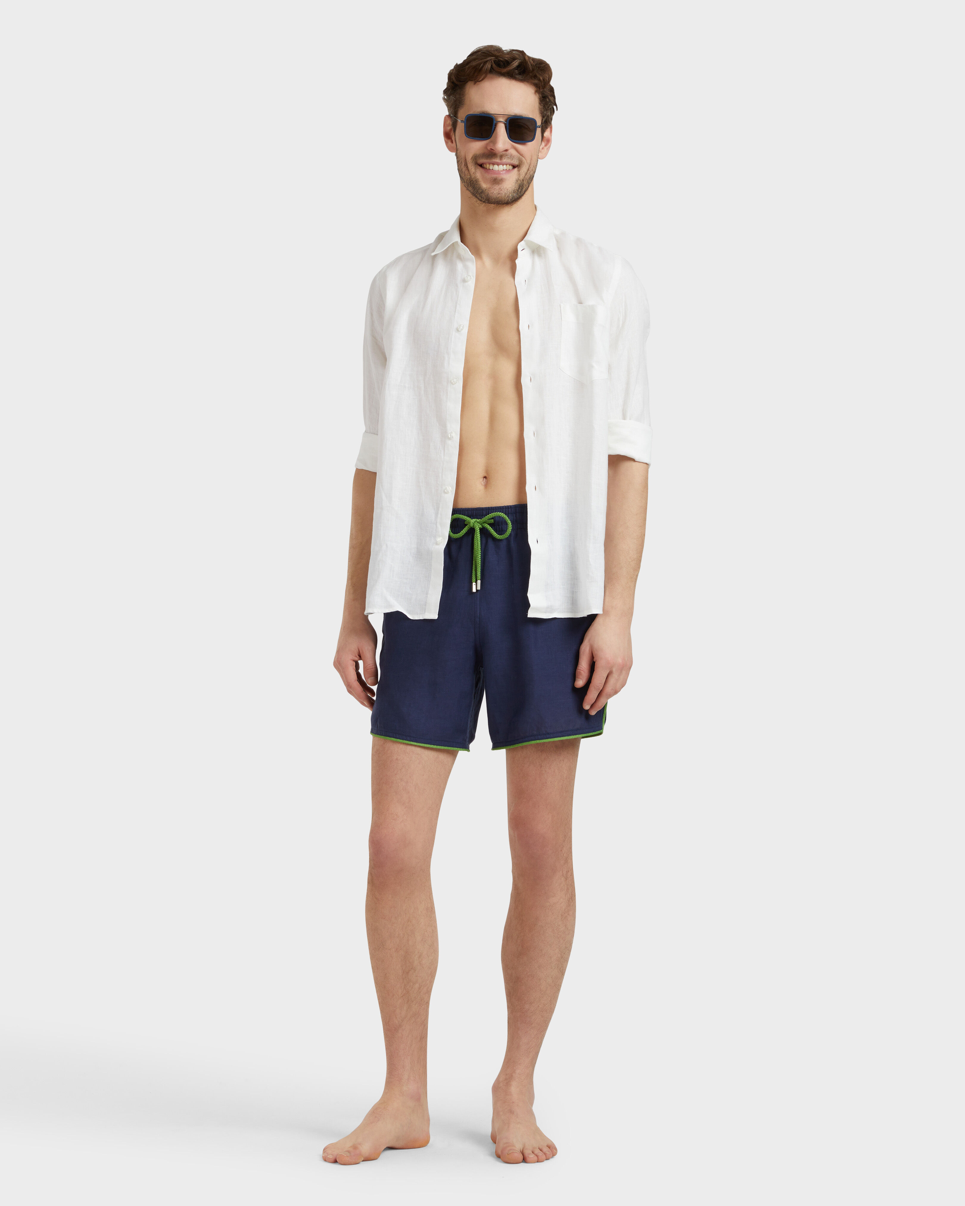 Men Linen Swim Shorts Solid NAVY supp1 view
