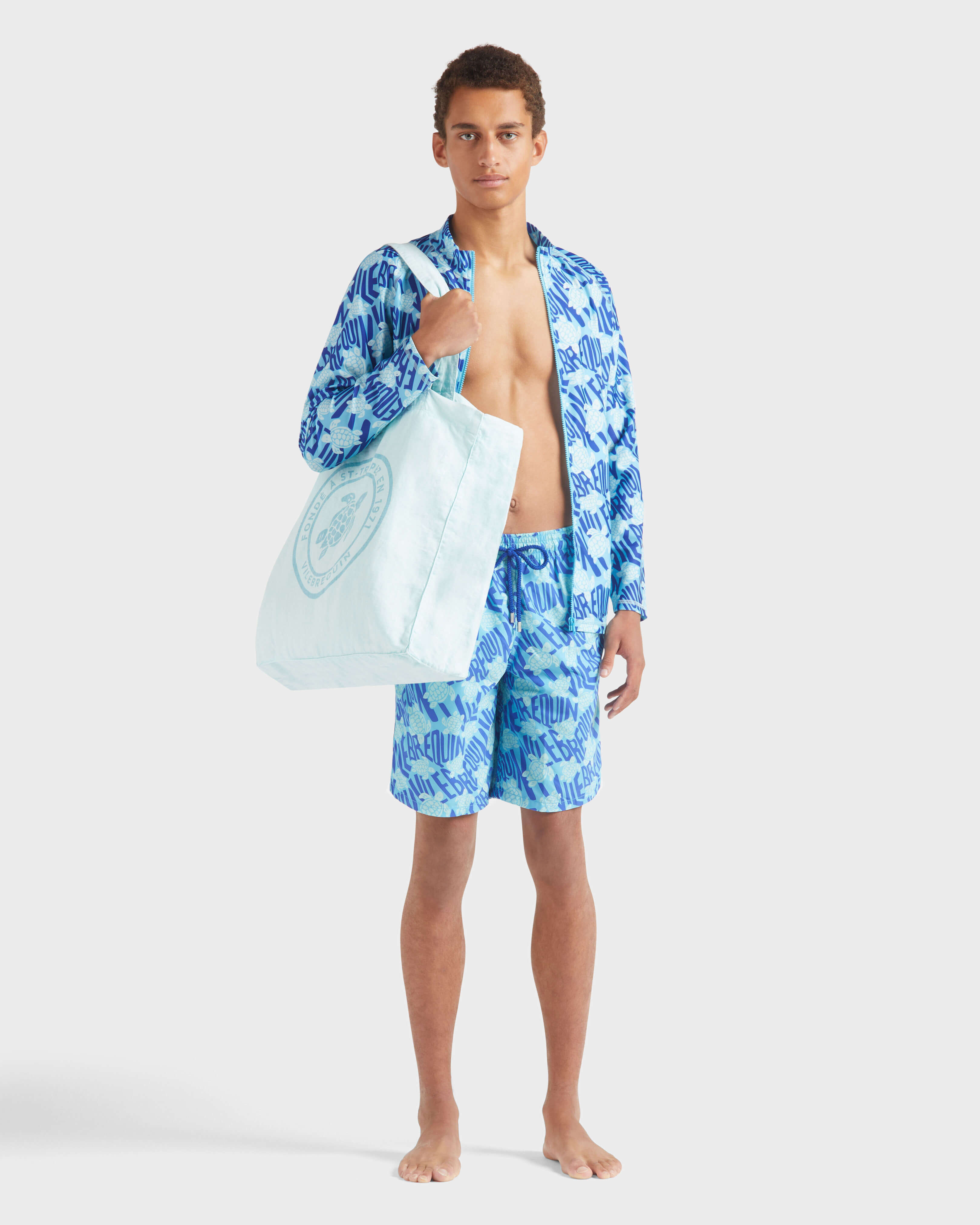 Men Long Swim Trunks Ronde des Tortues Logo BLUE TOPAZ supp1 view