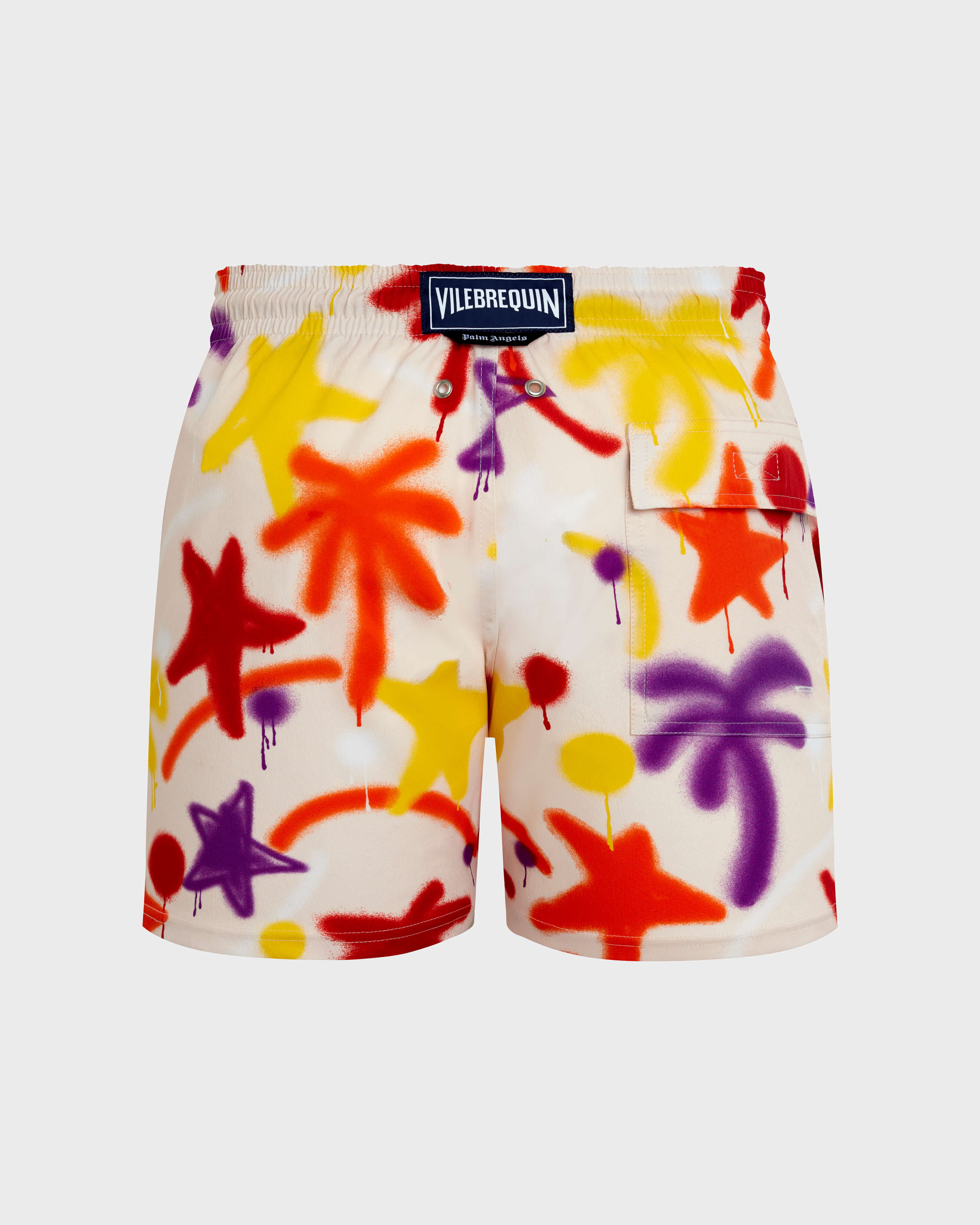 Men Stretch Short Swim Shorts Spray Paint - VBQ x Palm Angels PORCELAIN back view