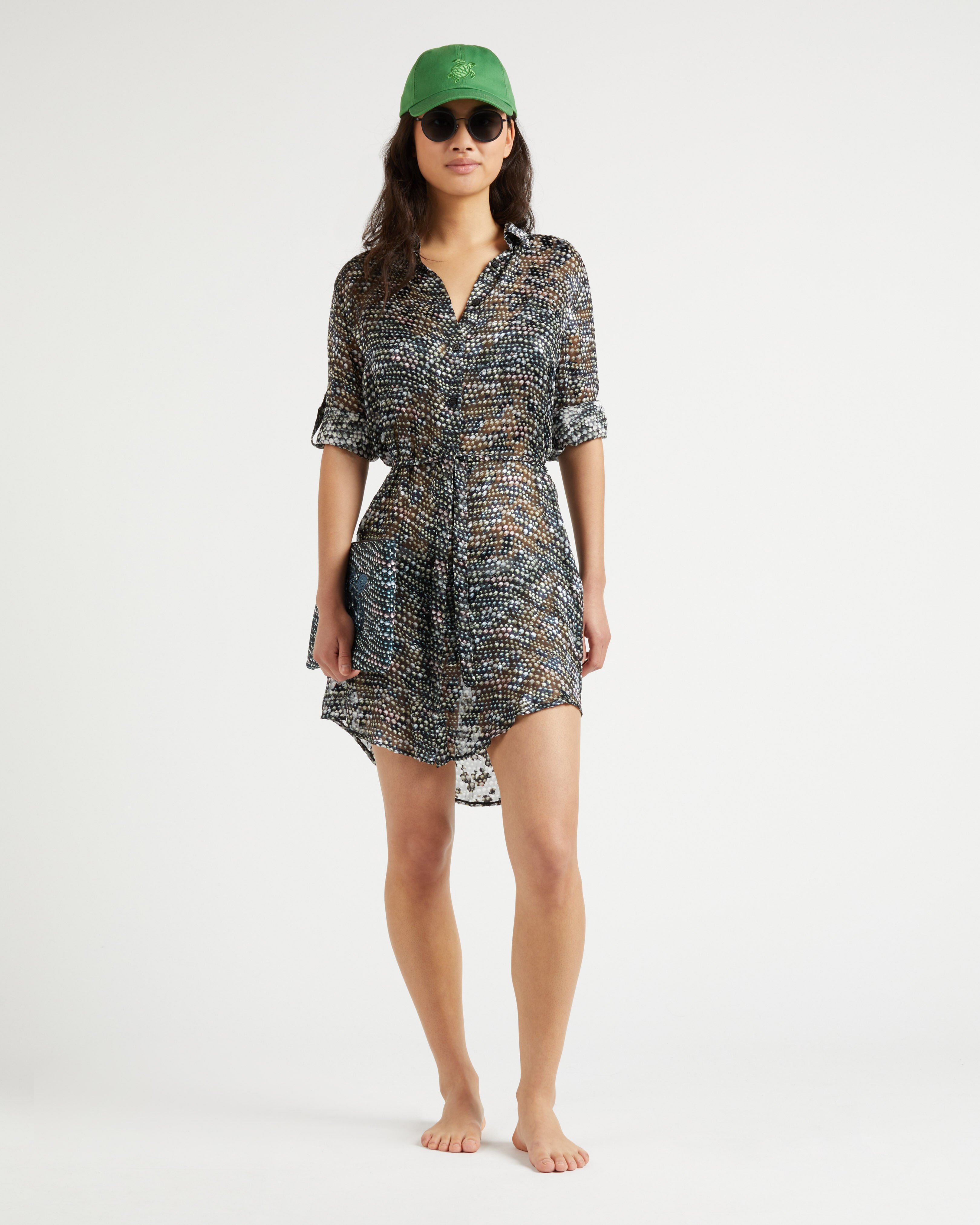 Women Silk Shirt Dress Pearl BLACK supp1 view