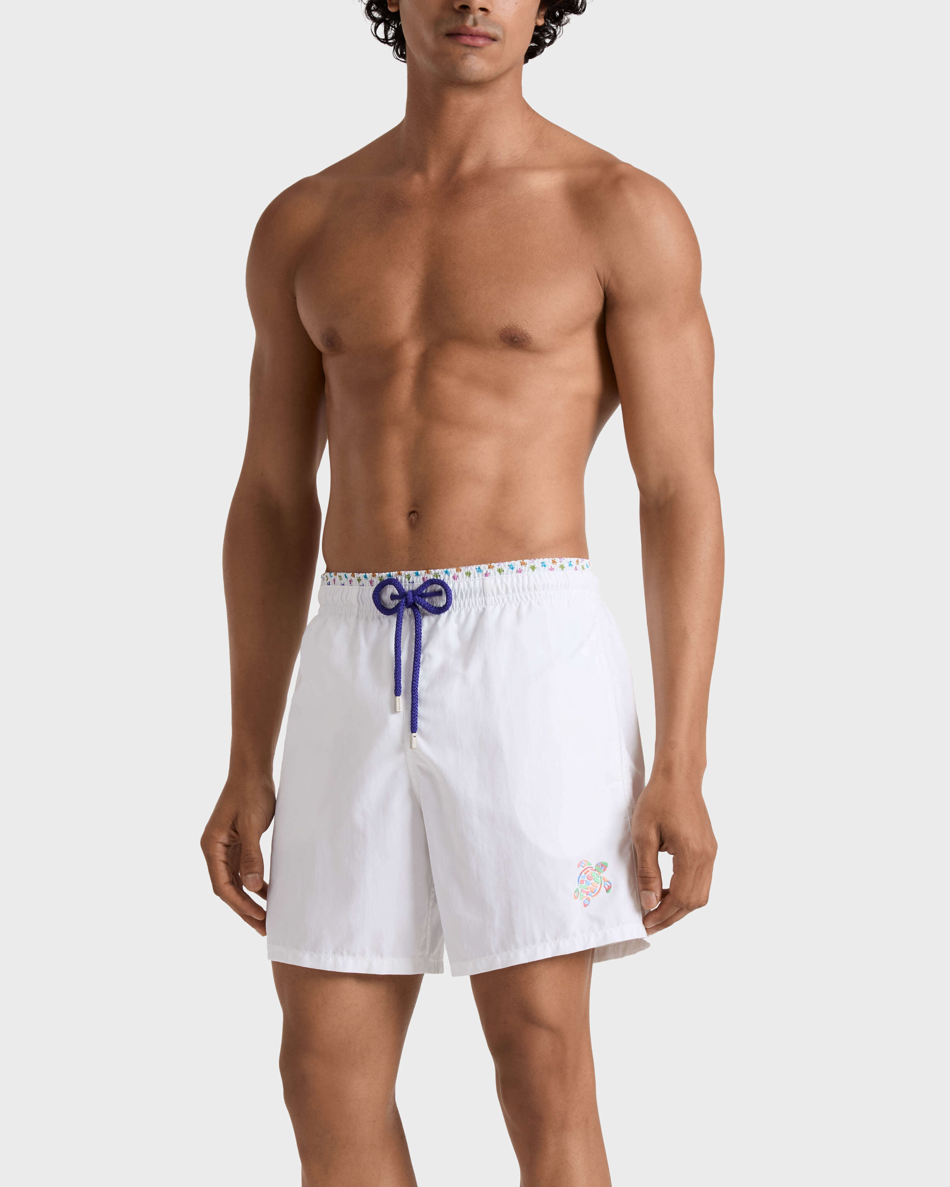 Zweifarbige Micro Ronde des Tortues Badeshorts für Herren WEISS frontworn view