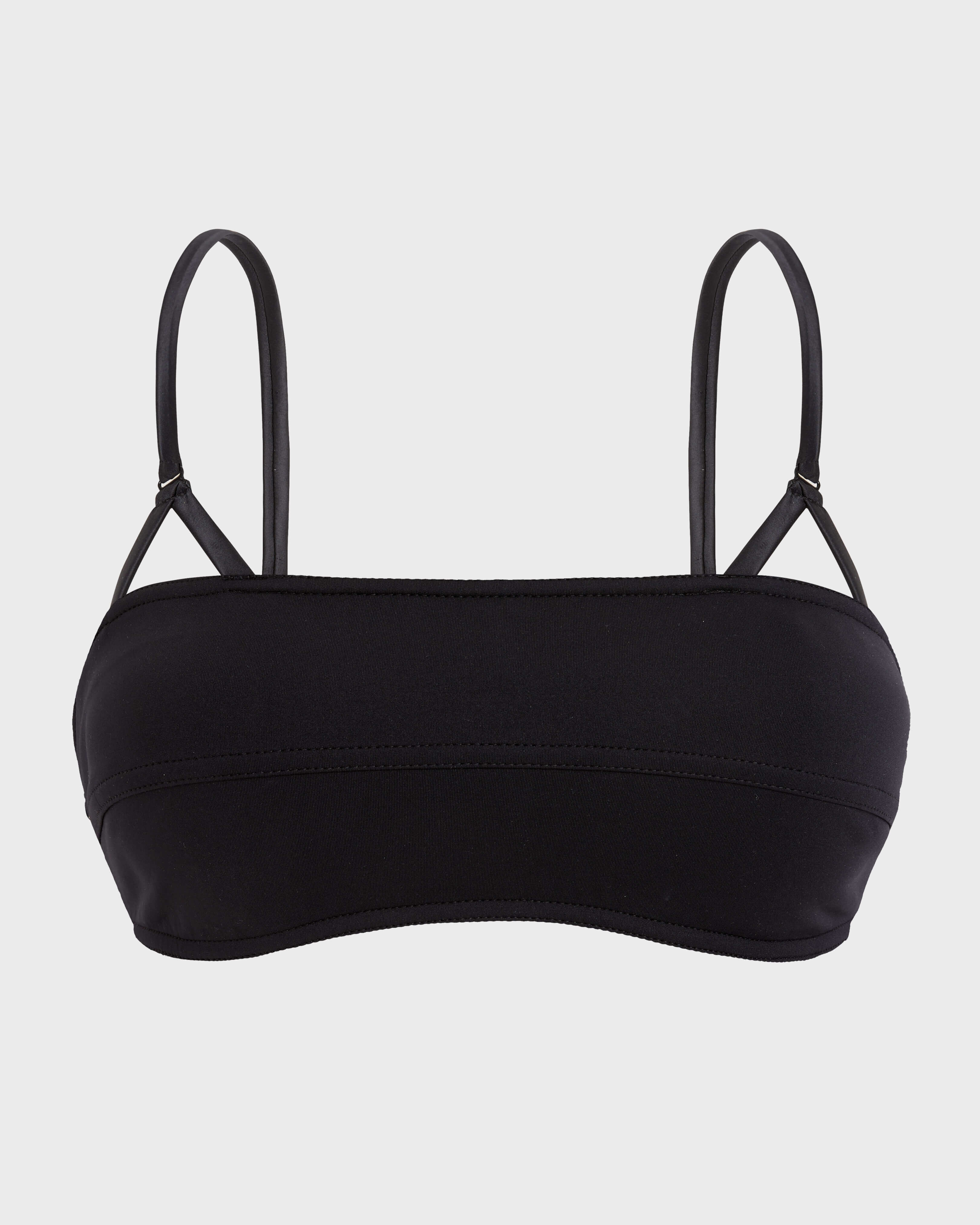 Top bikini donna modellante in stile bralette tinta unita NERO front view