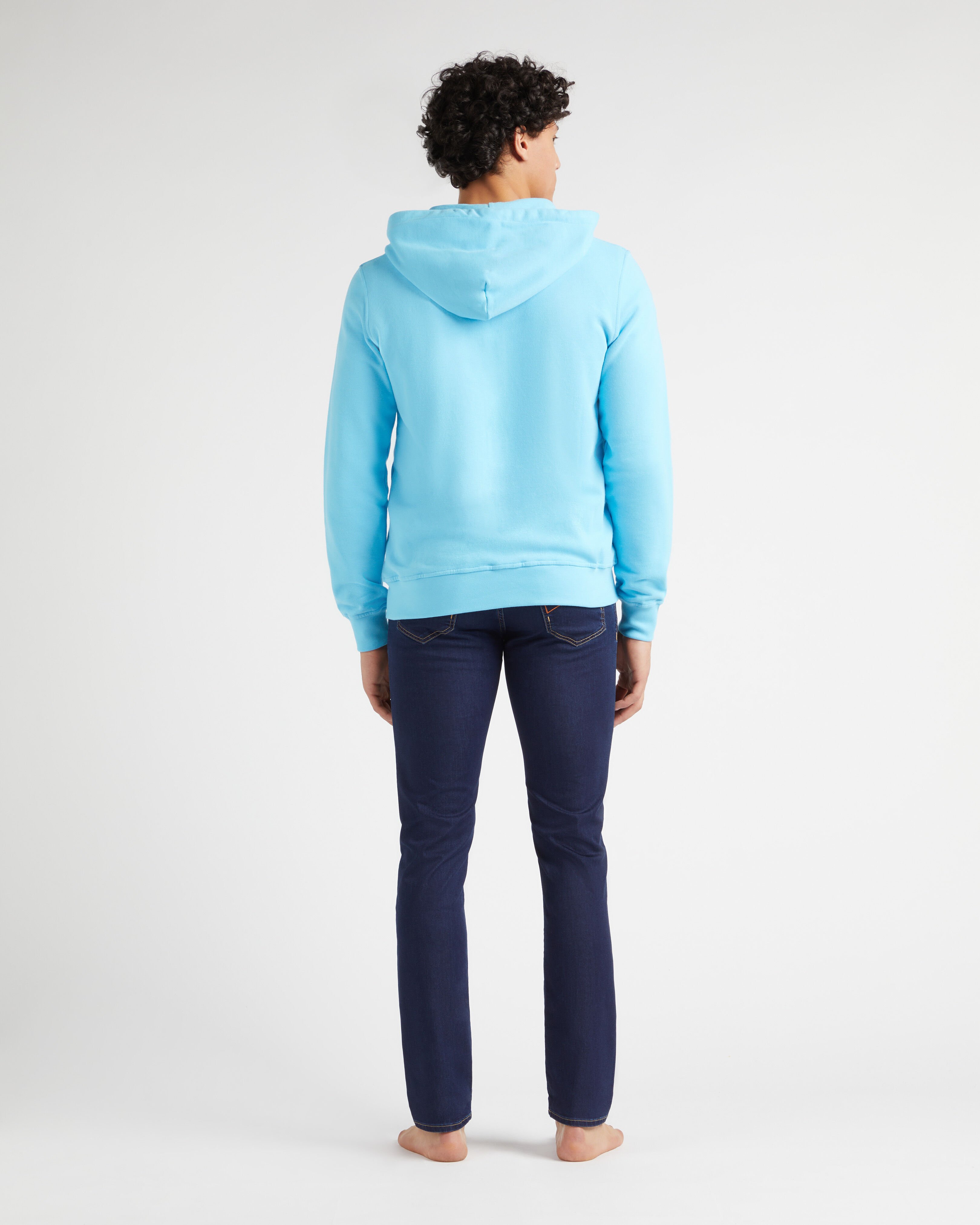 Men Cotton Full Zip Hoodie Sweatshirt Stitched Logo SANTORINI backworn view