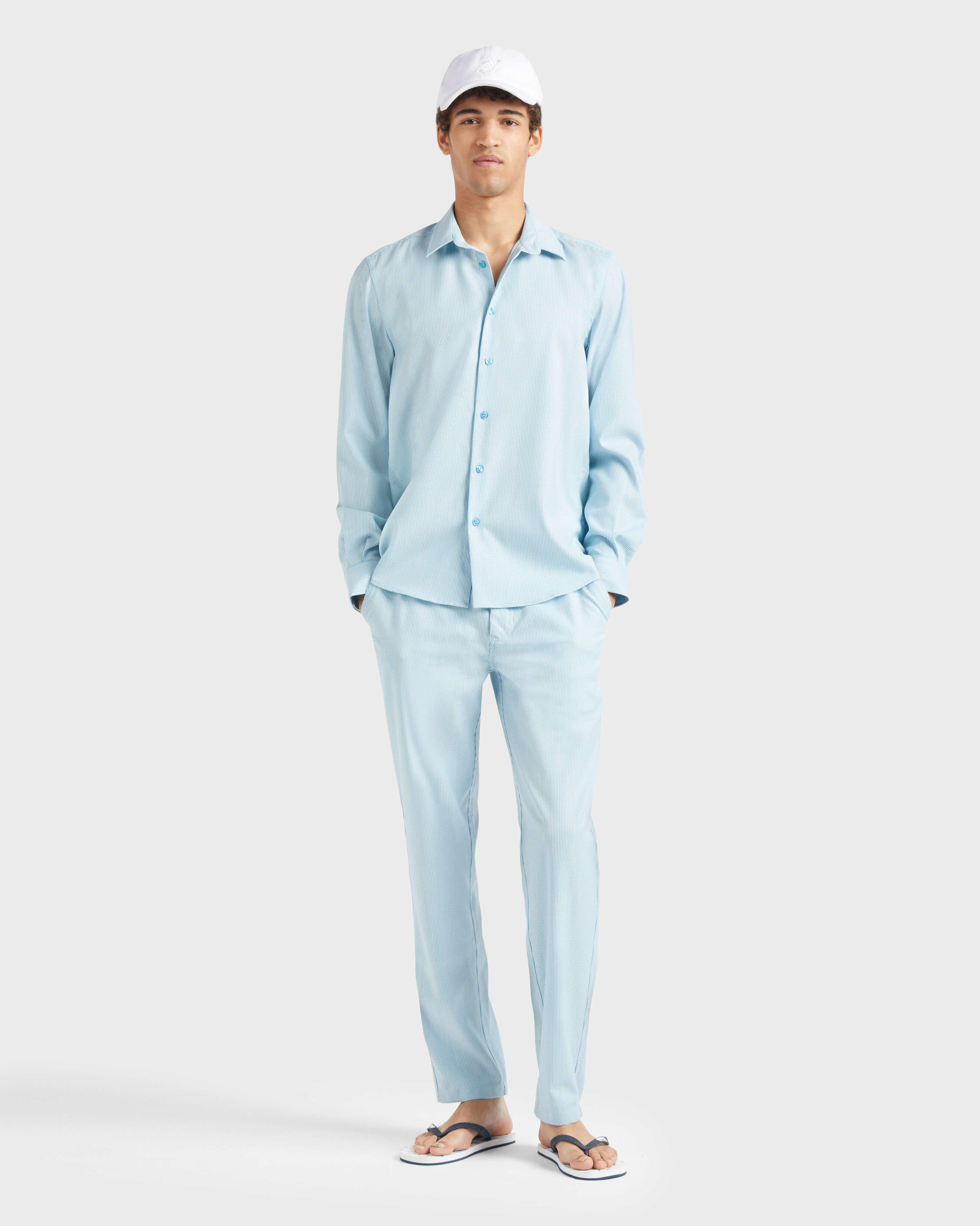 Men Wool Shirt Micro Rayures Tailoring BLUE TOPAZ supp1 view