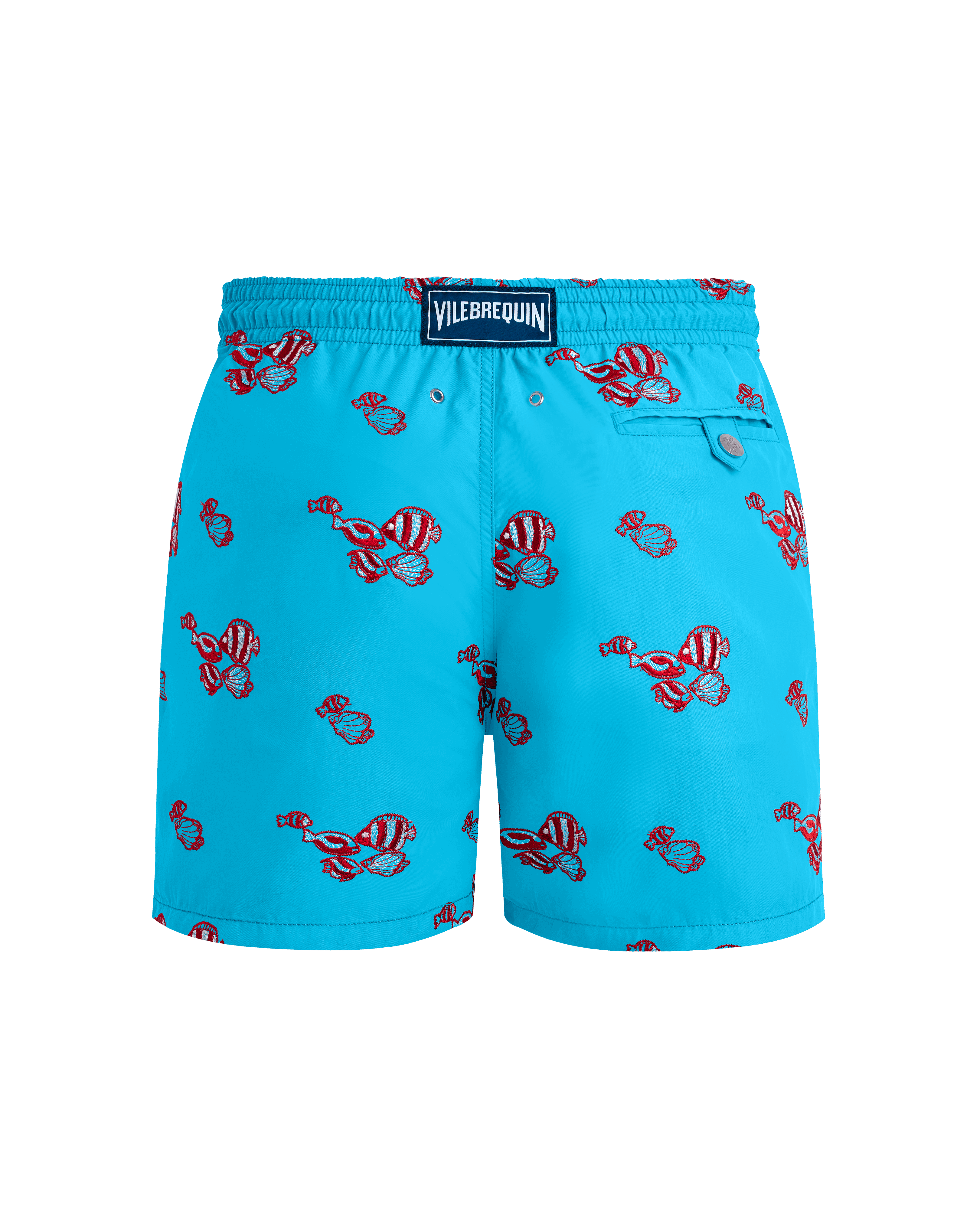 Men Swim trunks Embroidered Fishy Vibes BLUE TOPAZ back view