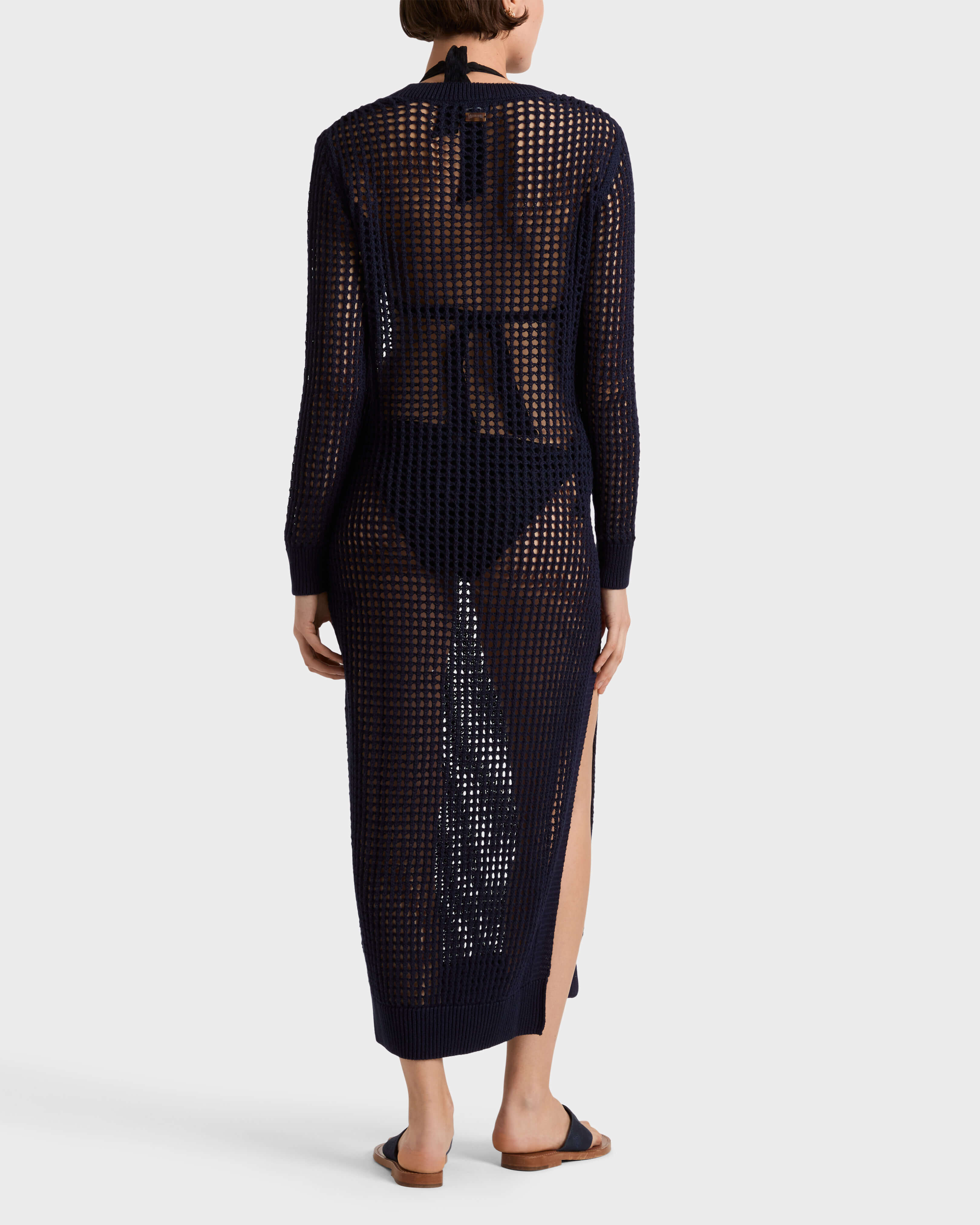 Vestito T-shirt donna all'uncinetto tinta unita BLU MARINE backworn view