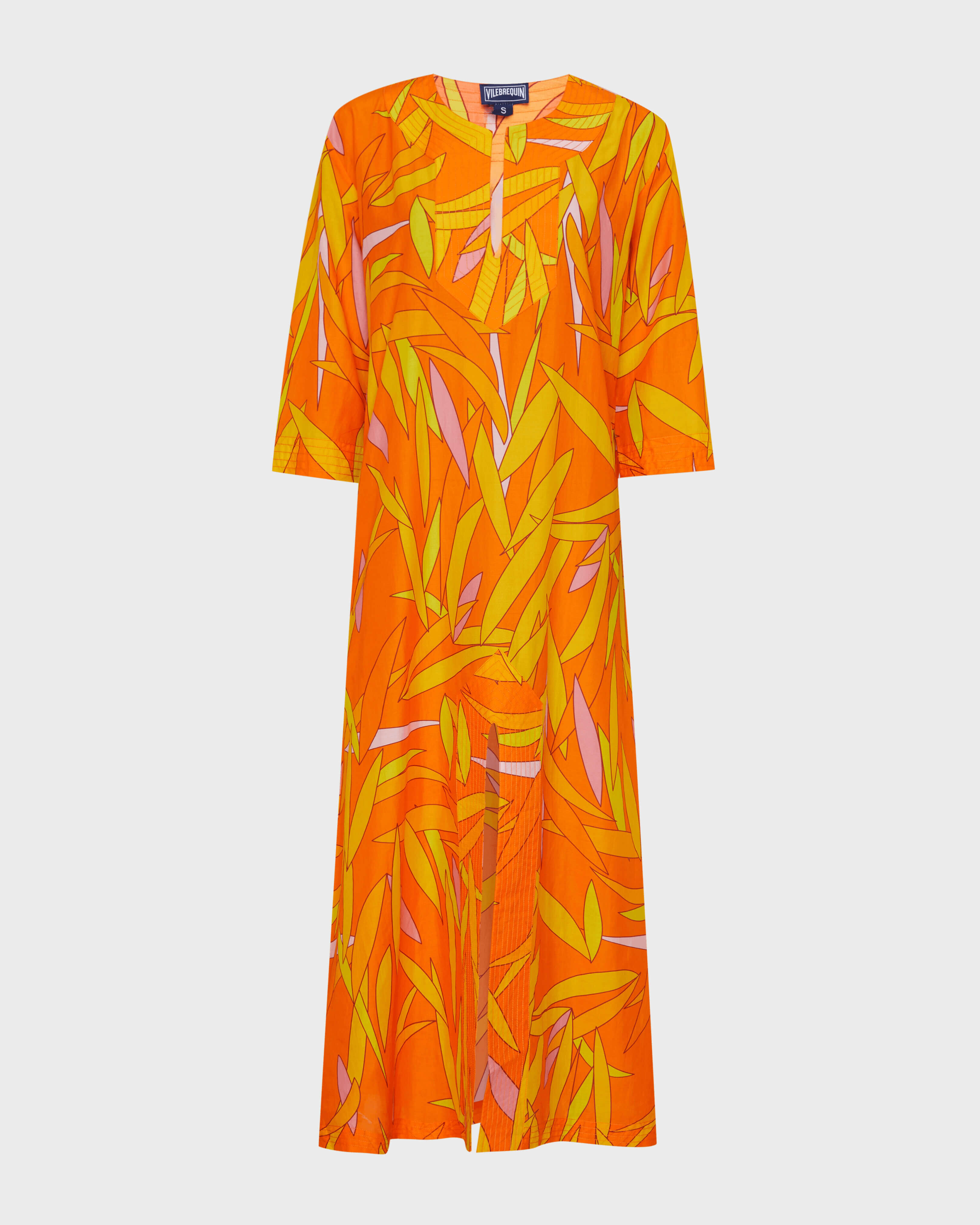 Women Long Cotton and Silk Kaftan Madrague APRICOT front view