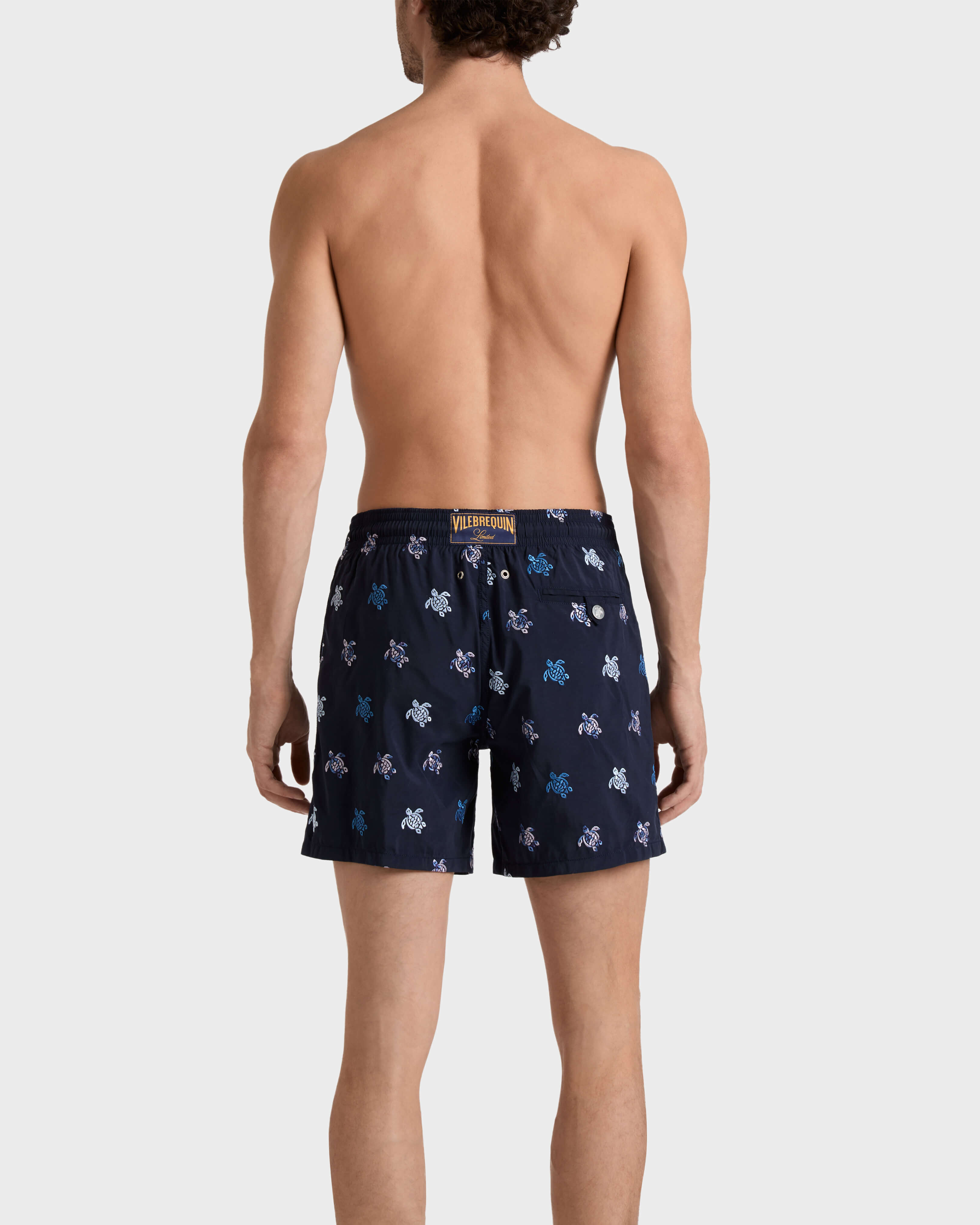 Men Embroidered Swim Trunks Micro Tortues Diagonales - Limited Edition NAVY backworn view