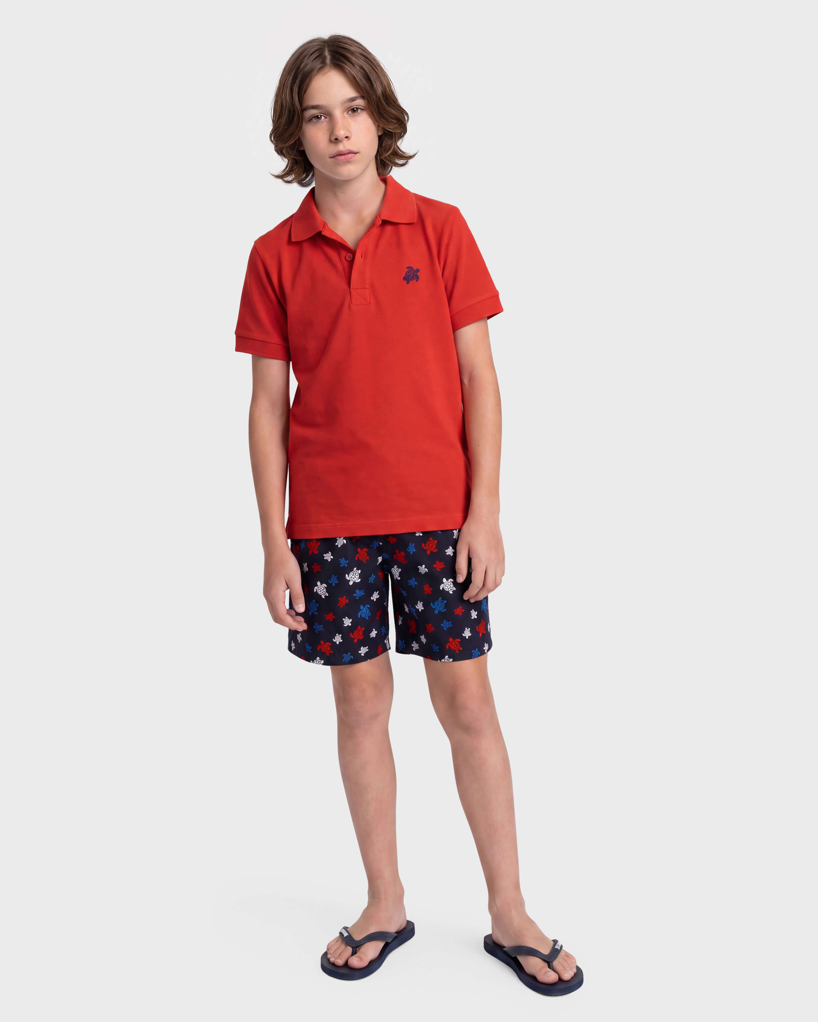 Boys Swimwear Embroidered Ronde Tortues Tricolores - Limited Edition NAVY frontworn view