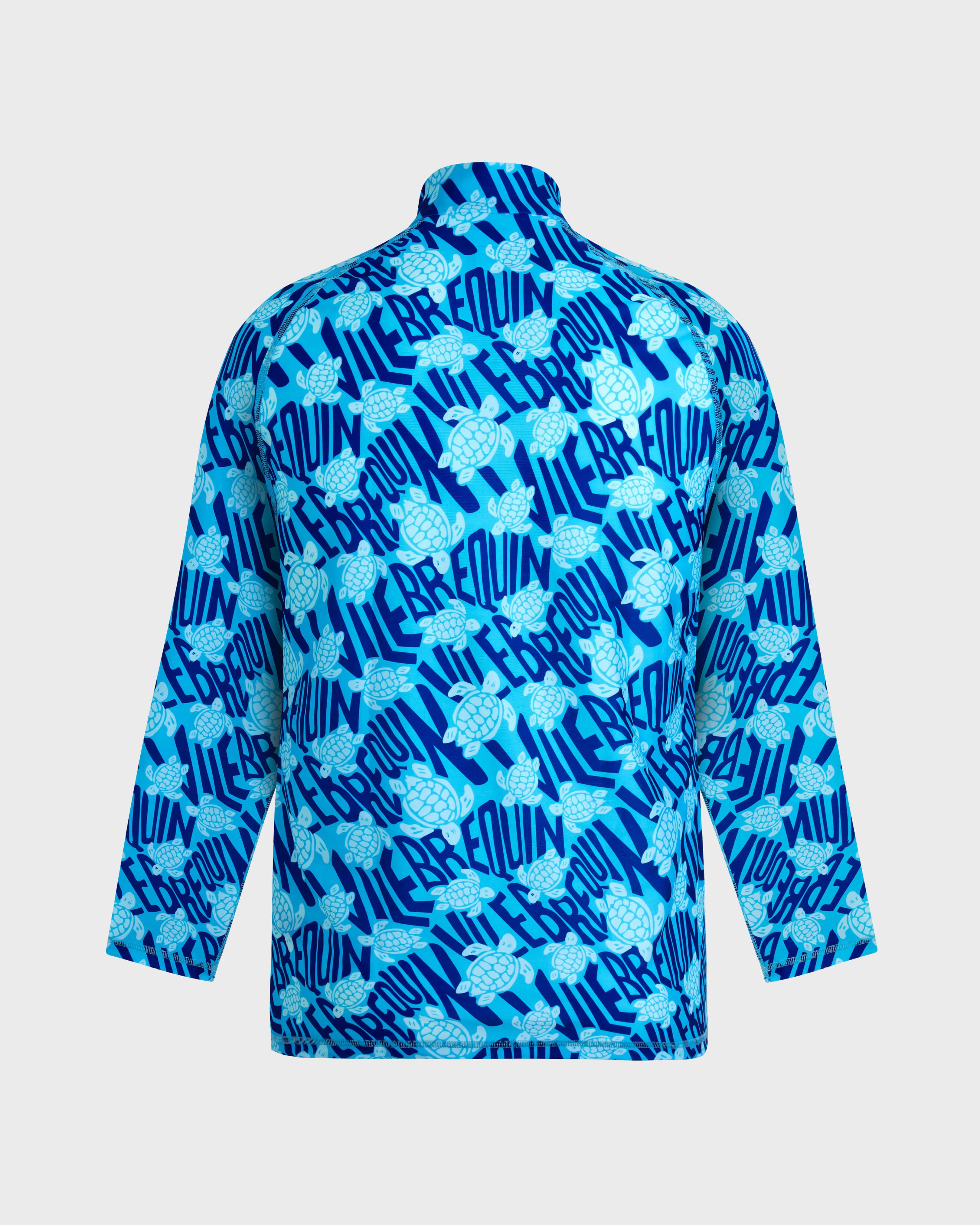 Men Full Zip UV-Protection Rashguard Ronde des tortues Logo BLUE TOPAZ back view