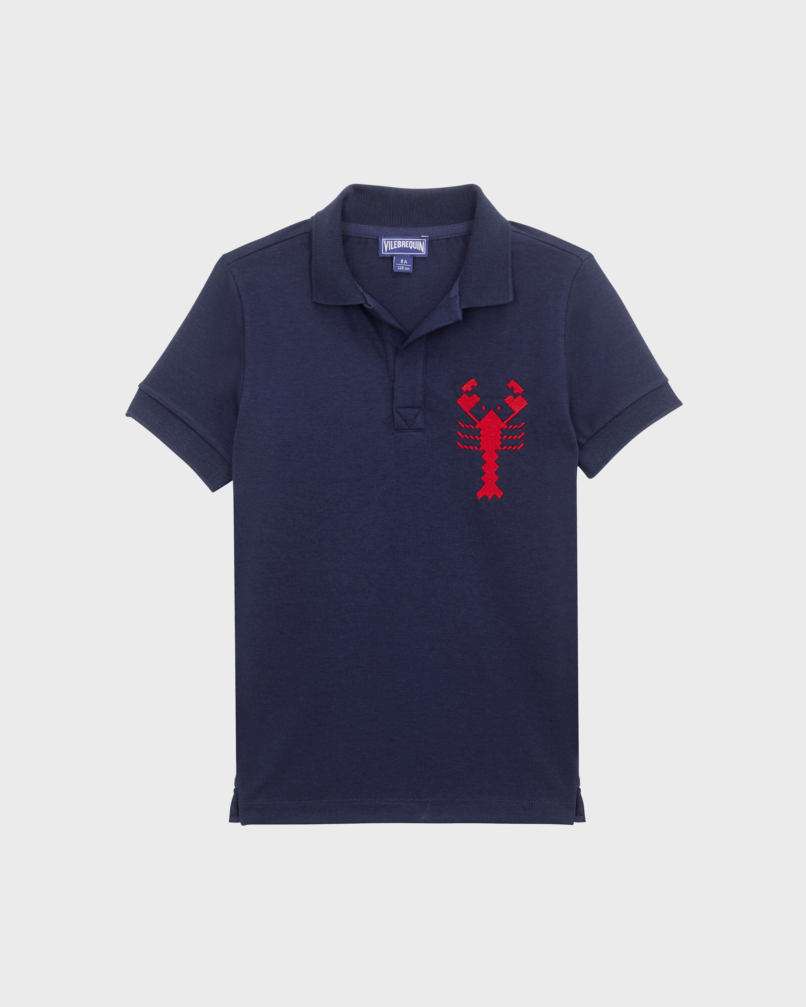 Boys Cotton Polo Embroidered Lobster NAVY front view