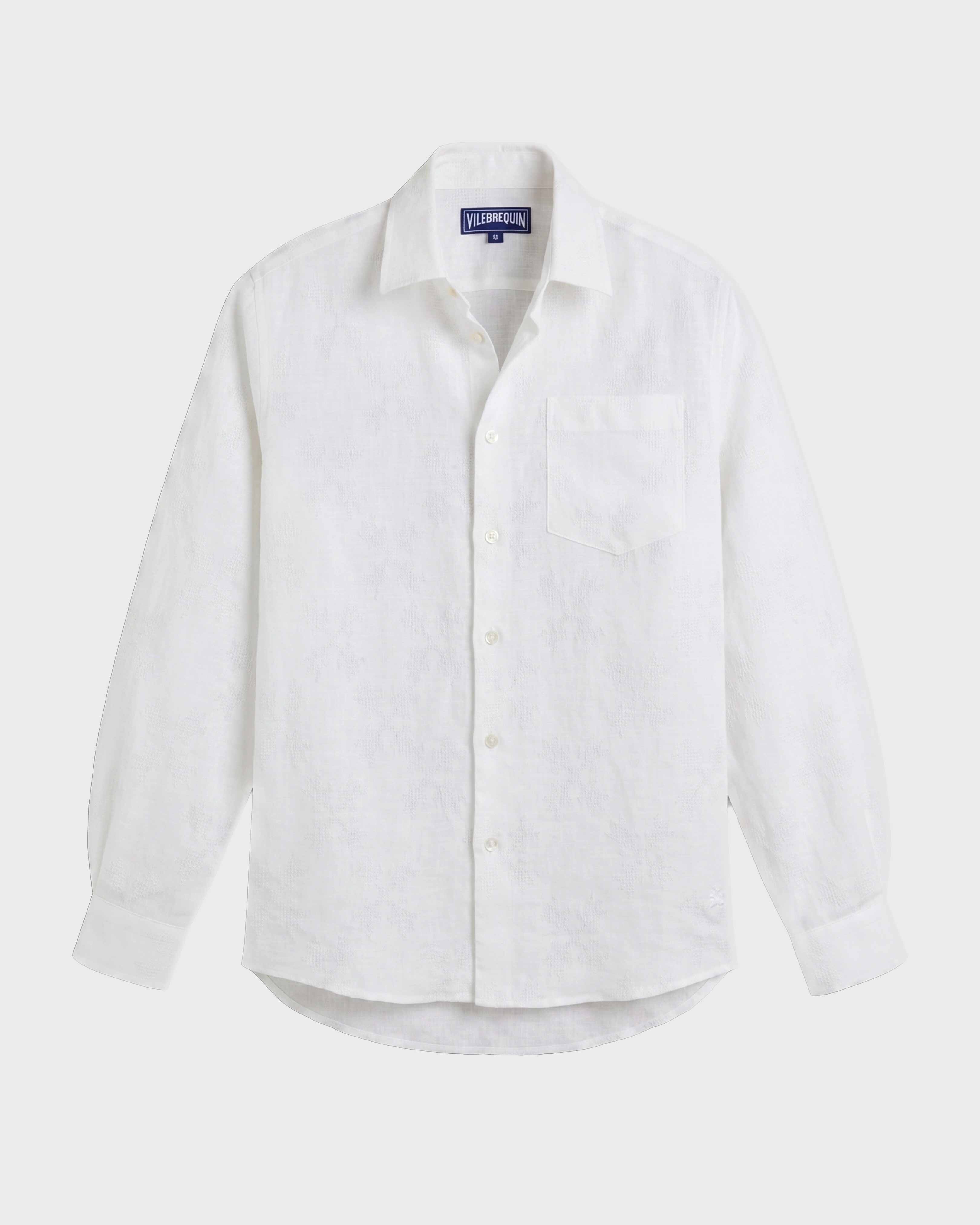 Chemise en lin et coton homme Turtle Monogram Jacquard BLANC front view