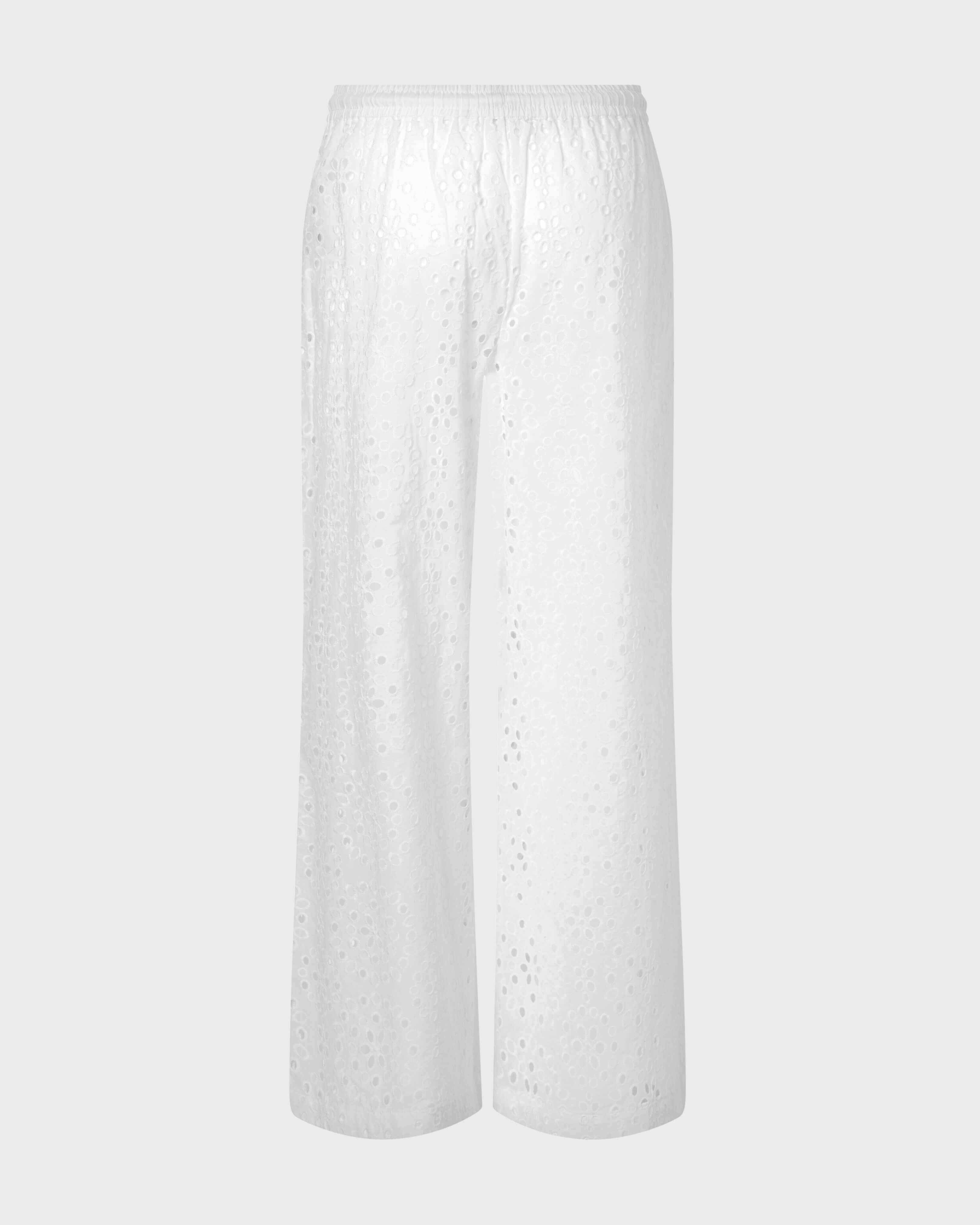 Pantaloni fluidi in pizzo sangallo floreale donna BIANCO back view