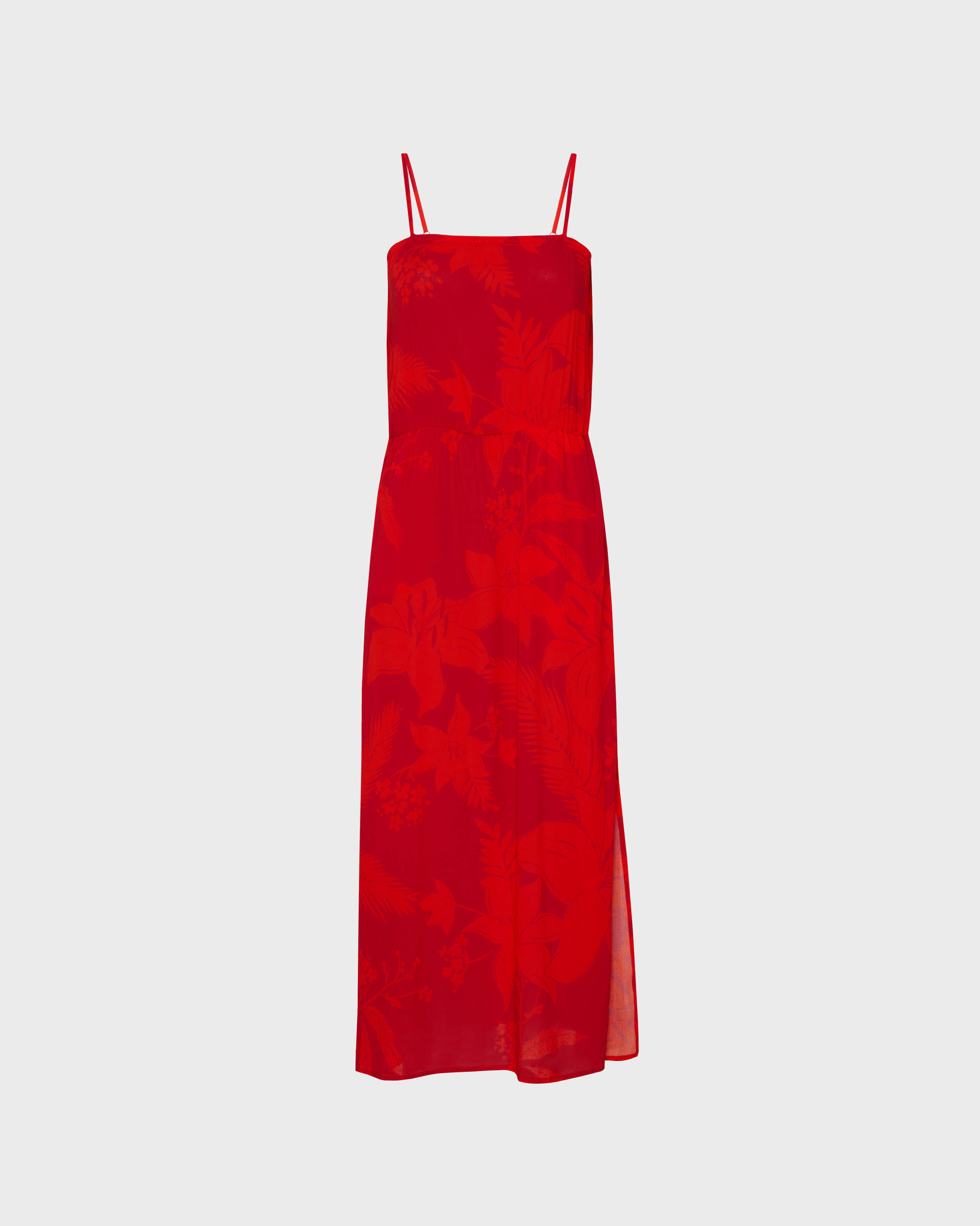 Women Long Viscose Dress Flower Power LIPSTICK front view