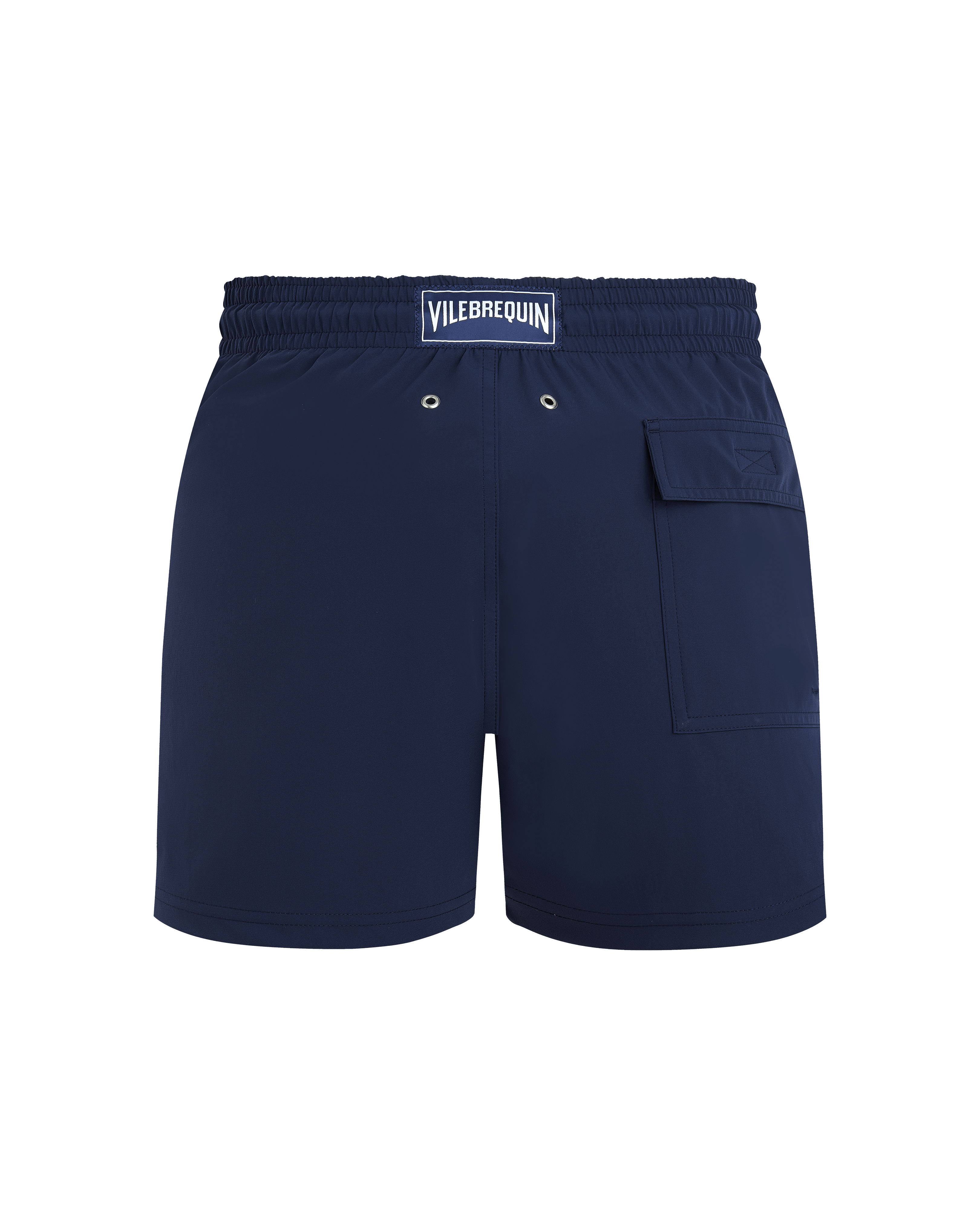 Men Stretch Short Swim trunks Solid NAVY back view