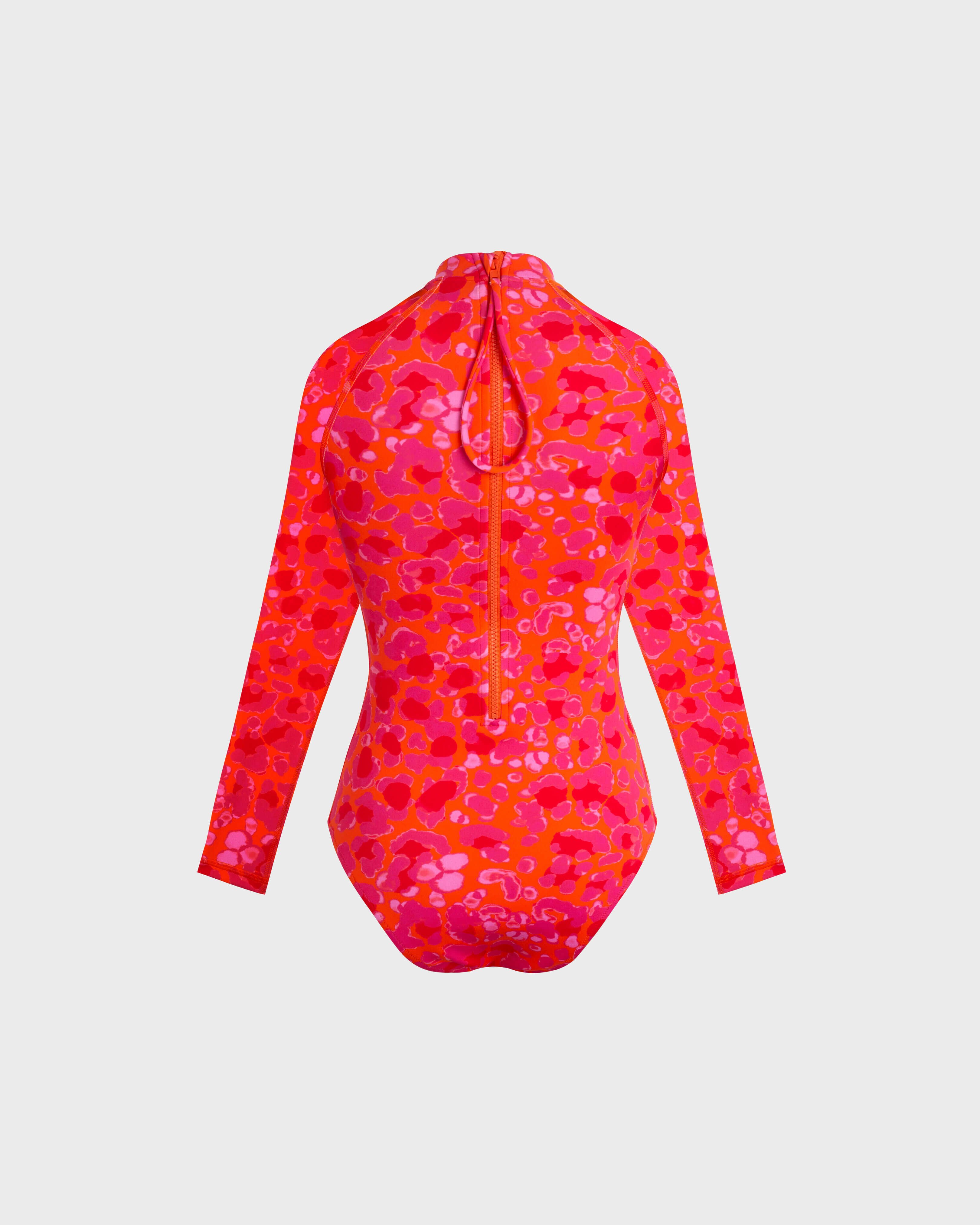 Women Long Sleeves One-Piece Rashguard New Leopard APRICOT back view