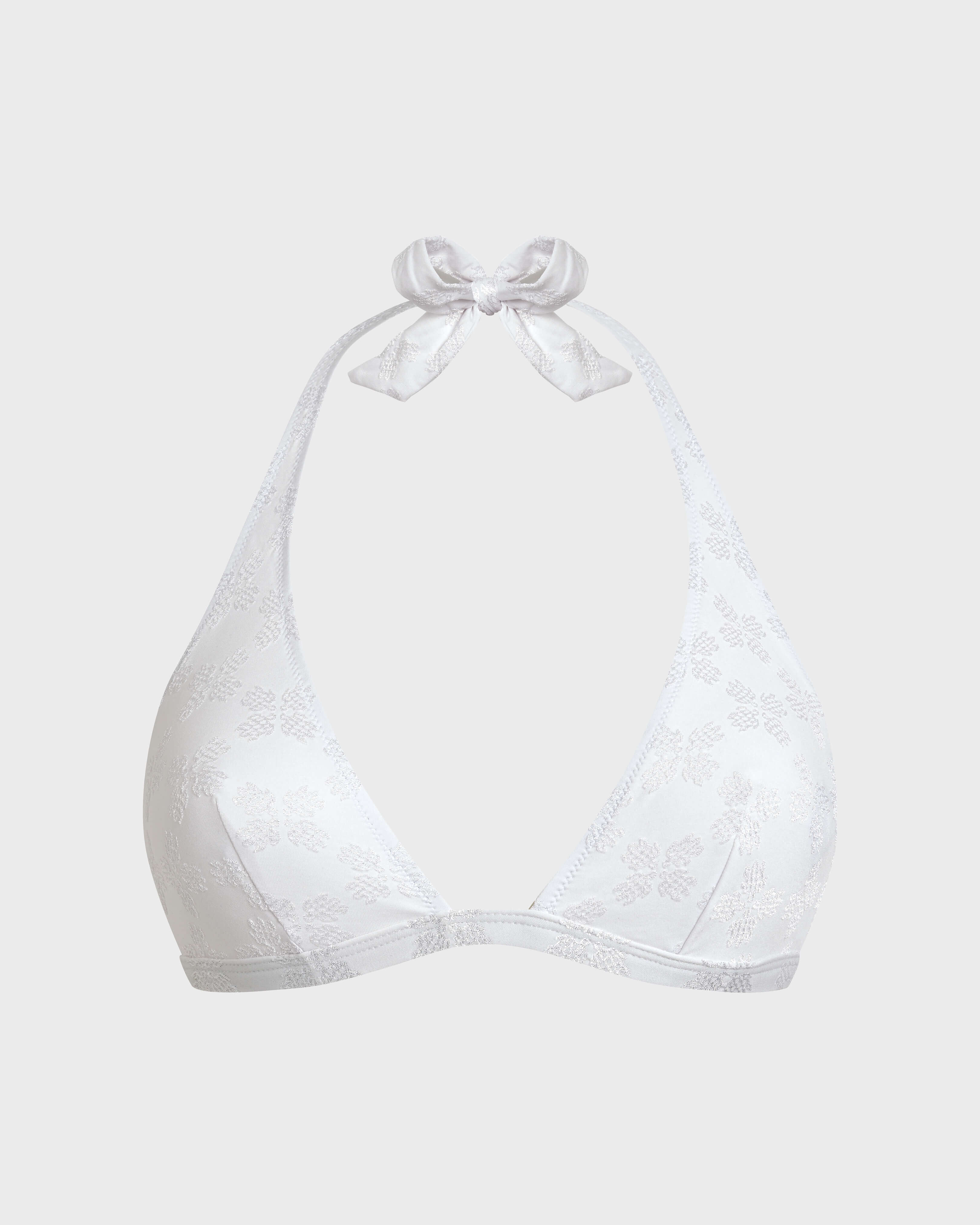 Women Halter Bikini Top Turtle Monogram Jacquard WHITE front view