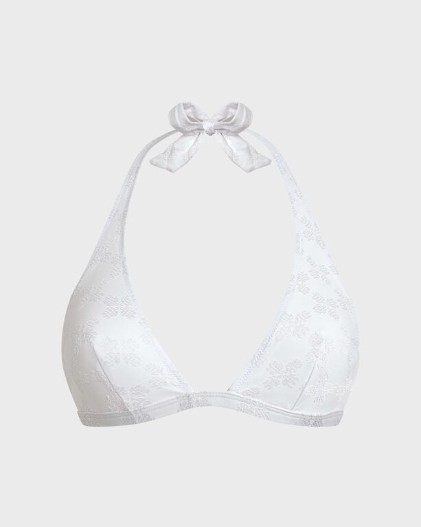 Vilebrequin - Women Halter Bikini Top Turtle Monogram Jacquard - Swimwear - Fleche - White - Size XS