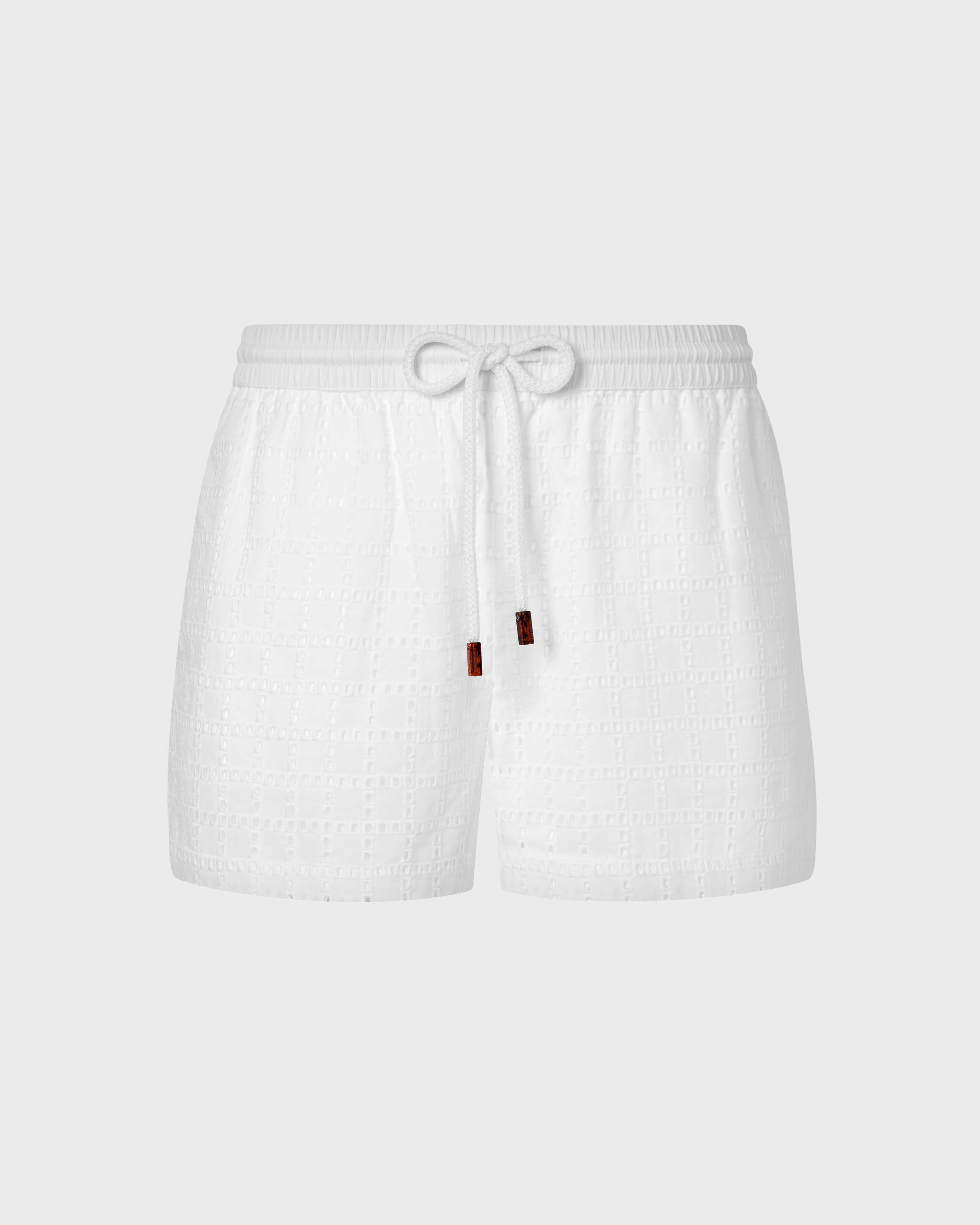 Damen Shorts mit geometrischer Lochstickerei WEISS front view