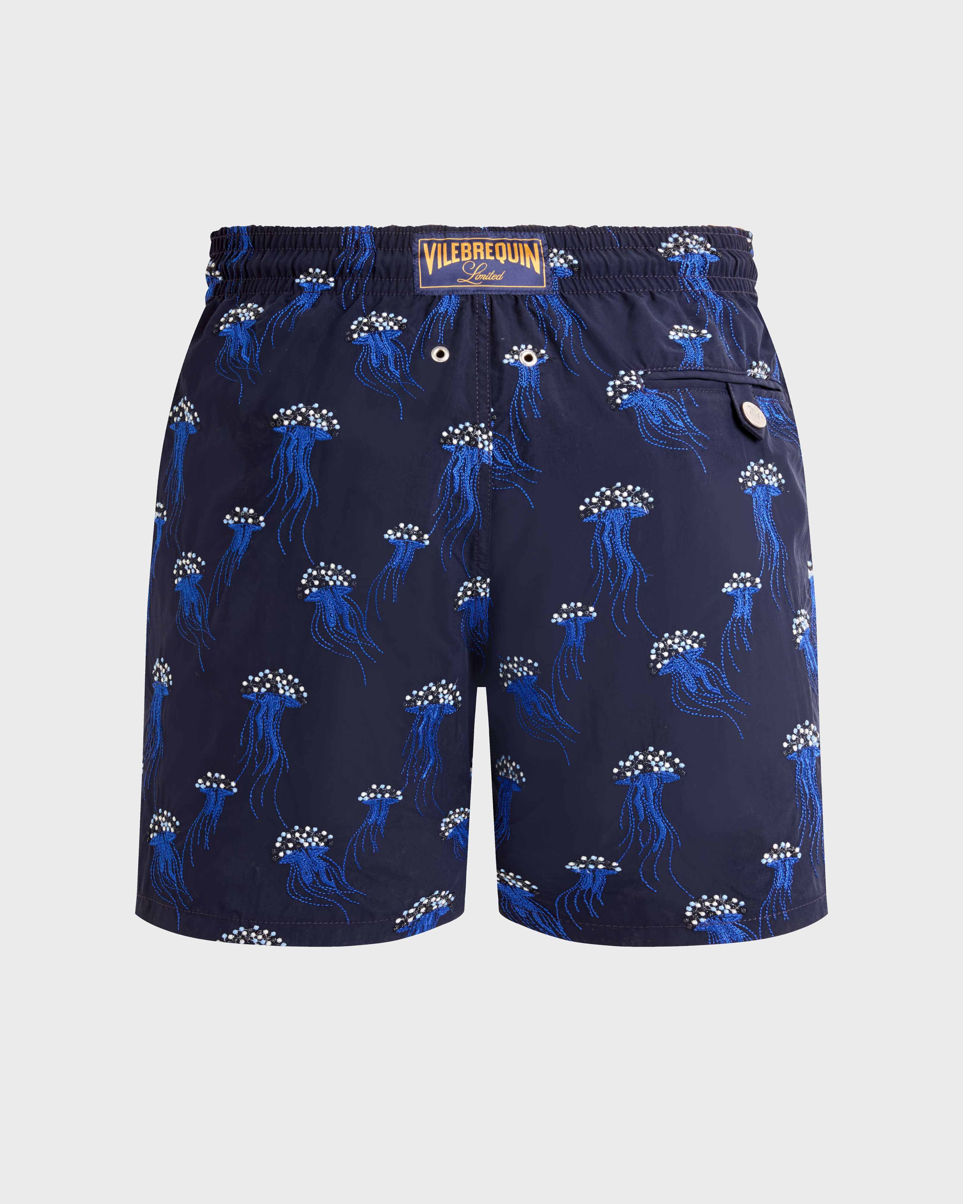 Bestickte Herren-Badehose Quallen - Collection Limited MARINEBLAU back view