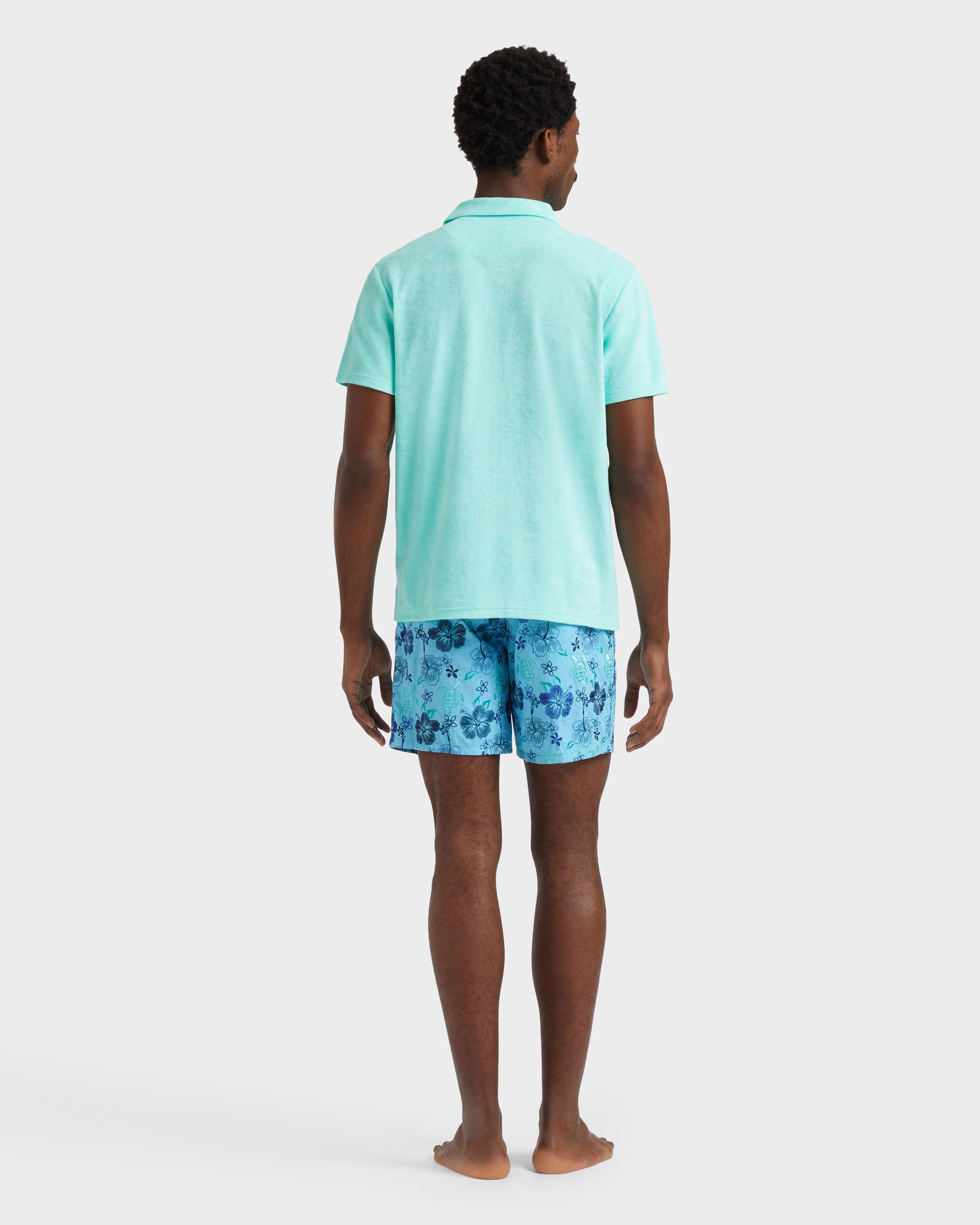 Men Terry Polo Shirt Solid CARIBBEAN backworn view