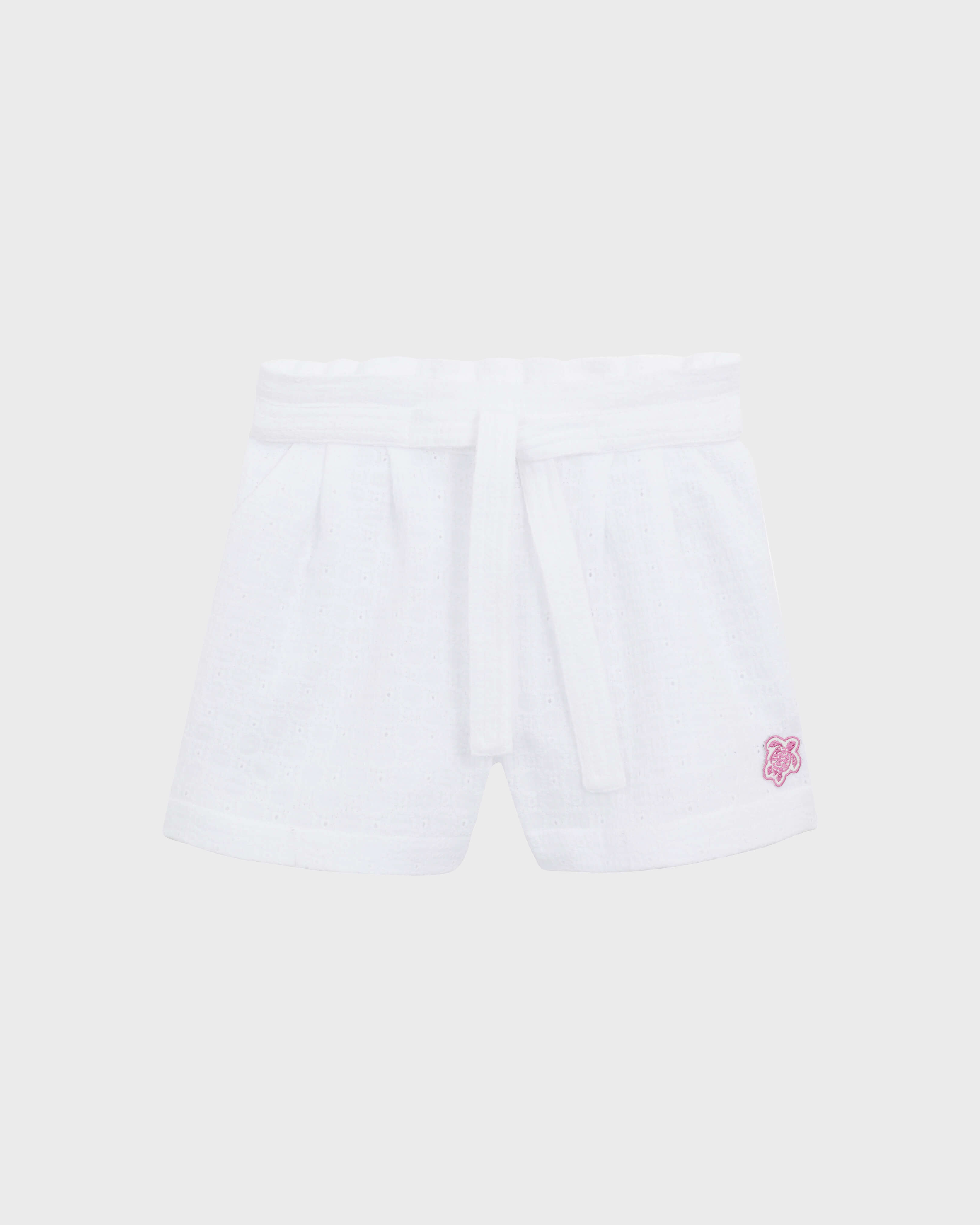 Girls Cotton Bermuda Shorts Embroidered WHITE front view