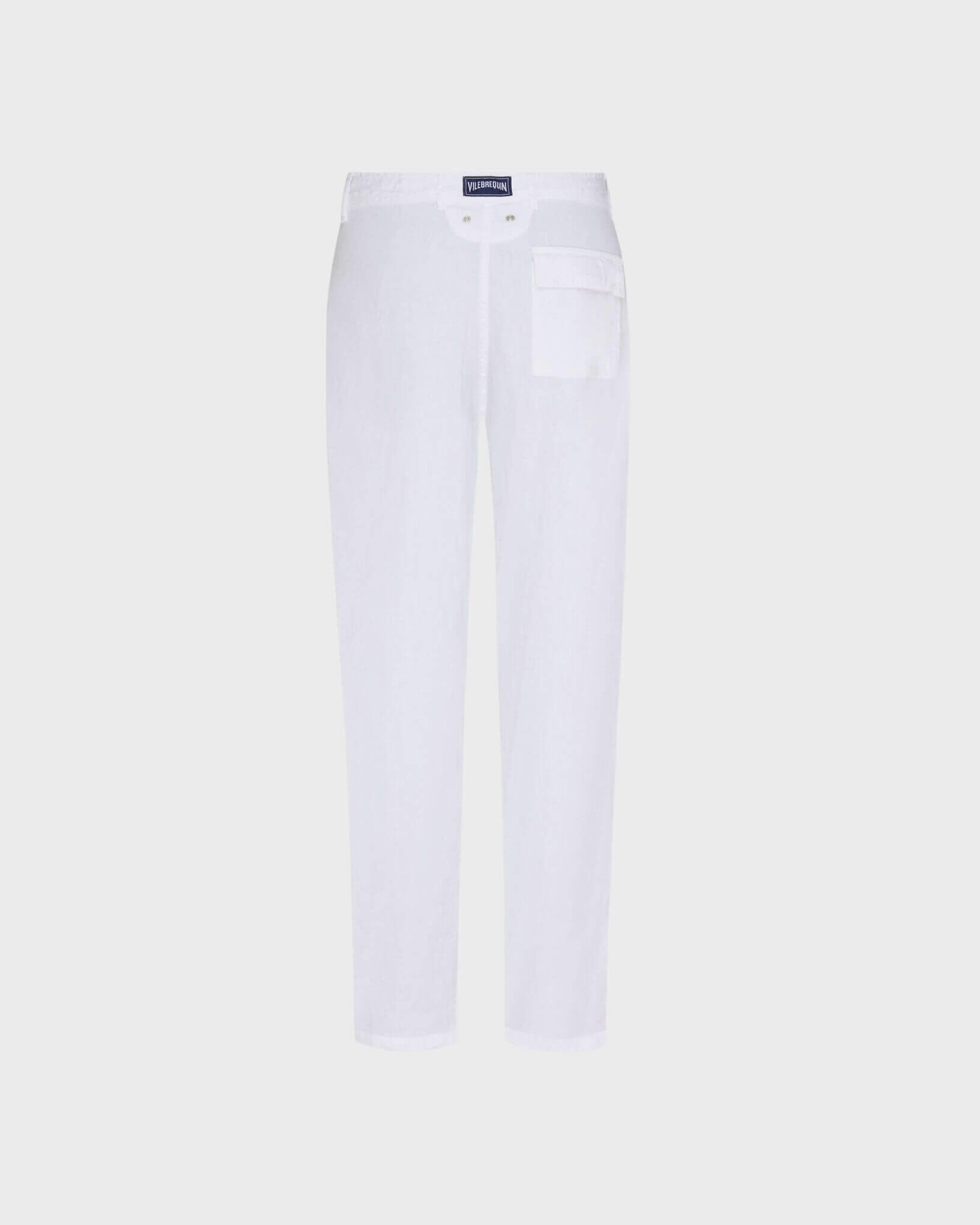 Men Straight Linen Pants Solid BIANCO back view