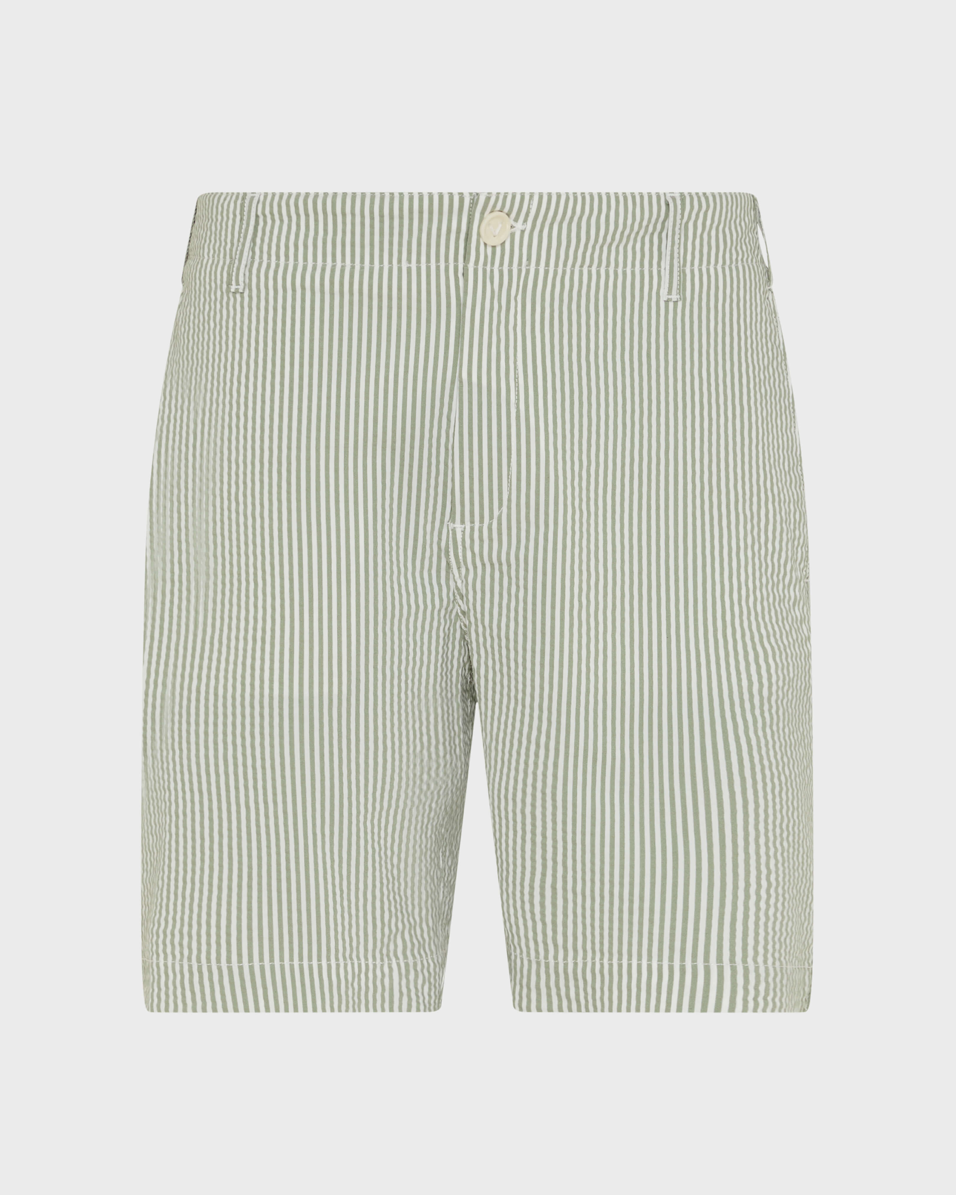 Bermuda uomo in cotone elasticizzato seersucker a righe CACHI front view