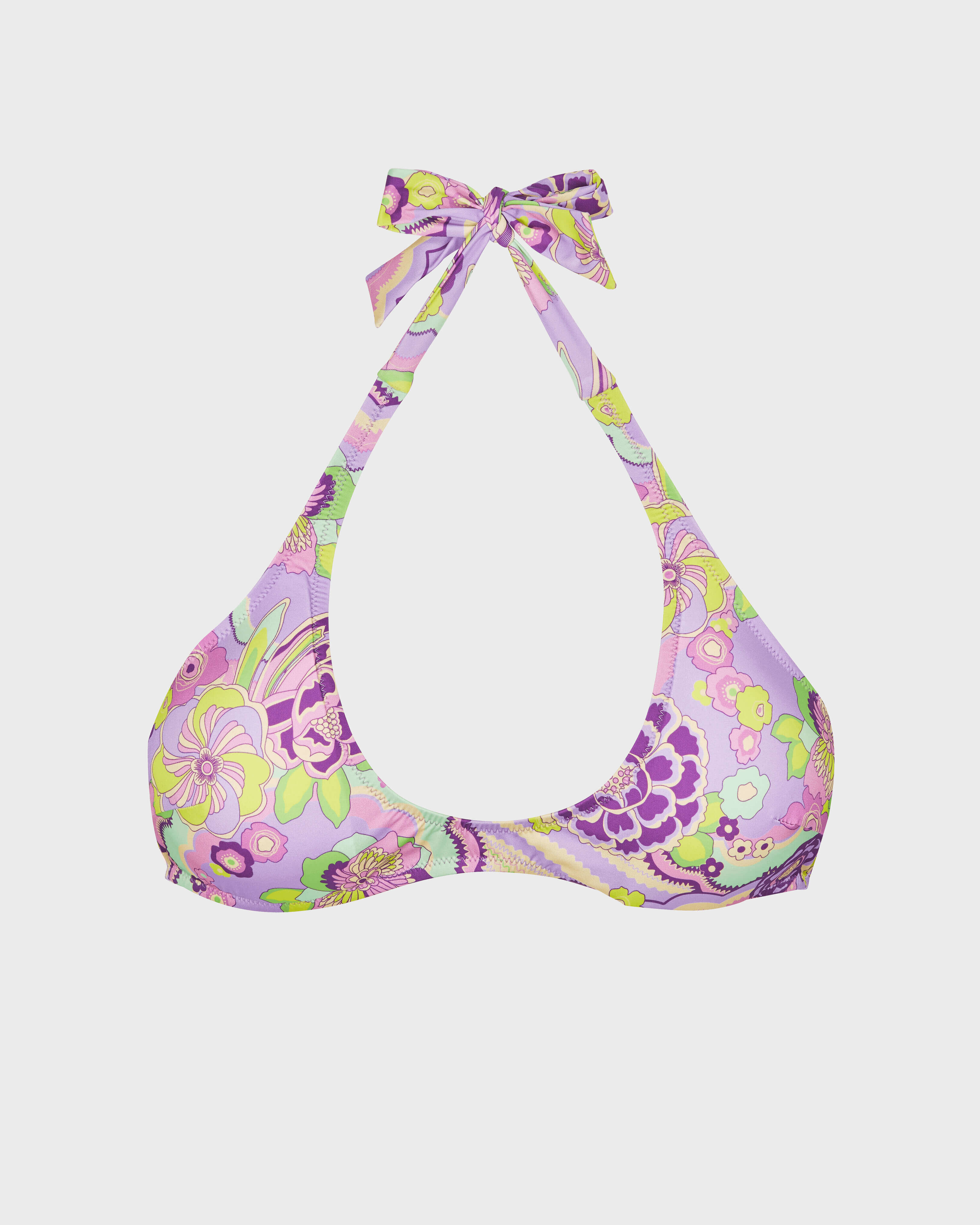 Top de bikini con estampado Rainbow Flowers para mujer CYCLAMEN front view