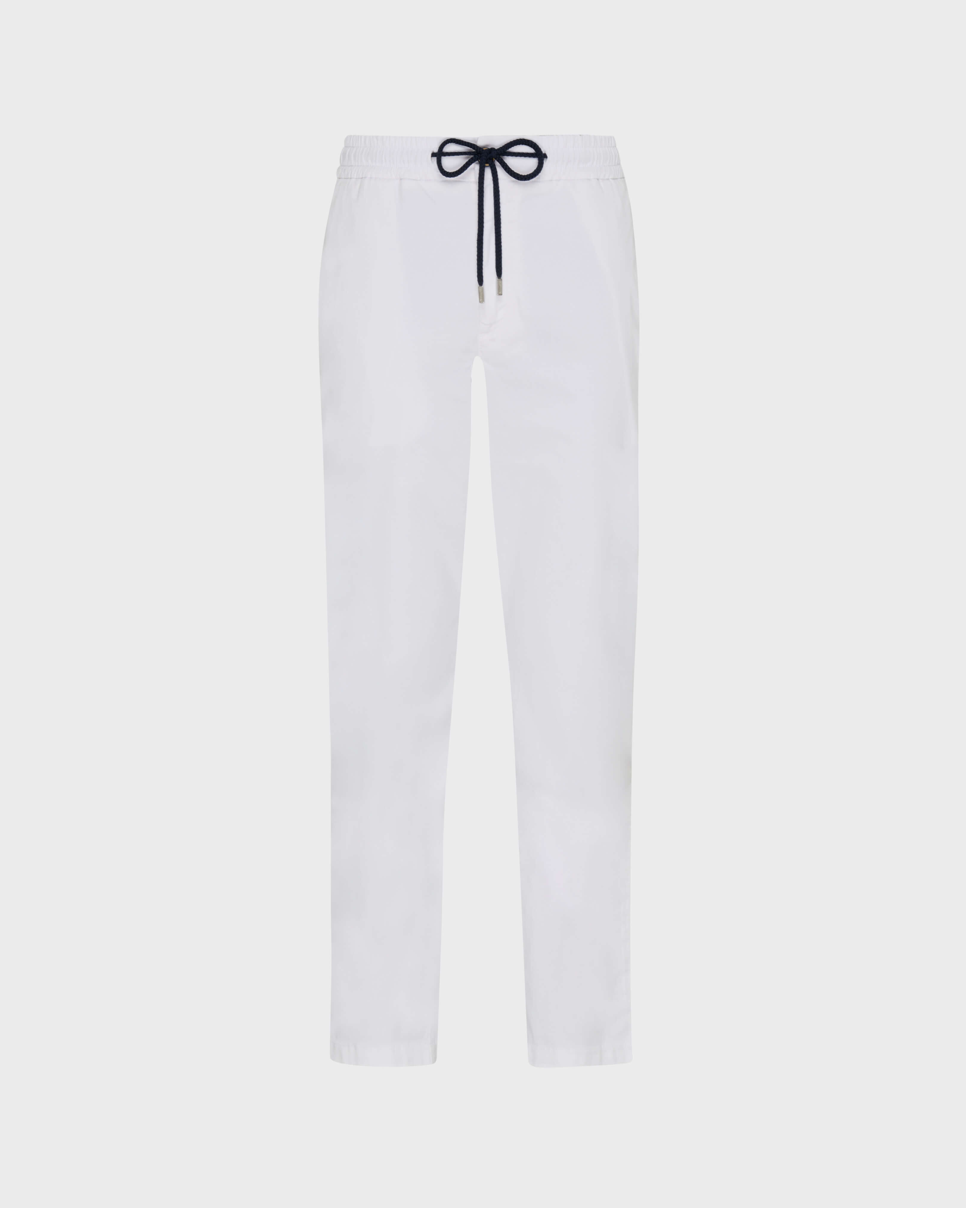 Men Elastic waist Tencel Satin Pants WHITE front view