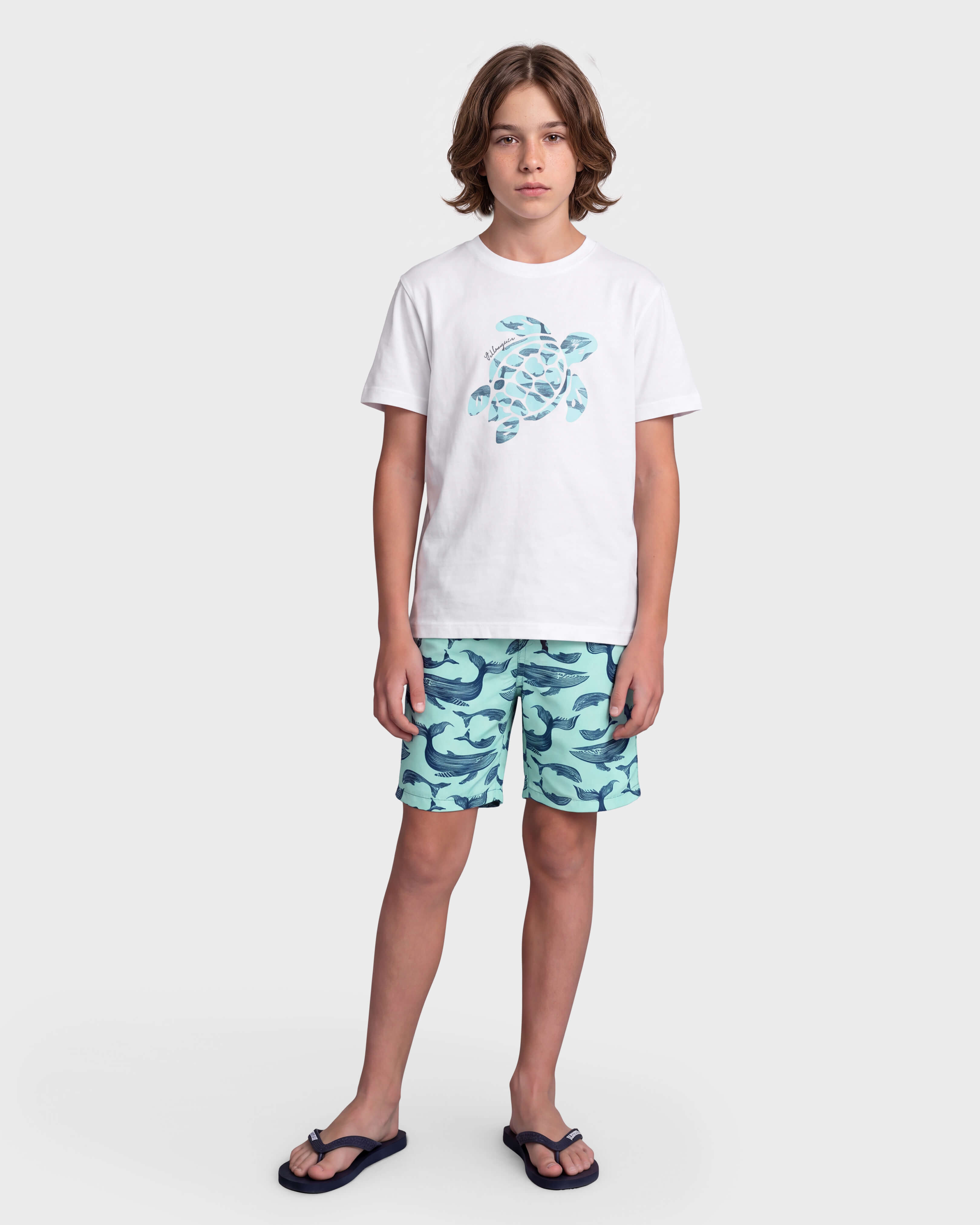Boys Swim Shorts Whales BLUE NOTE frontworn view