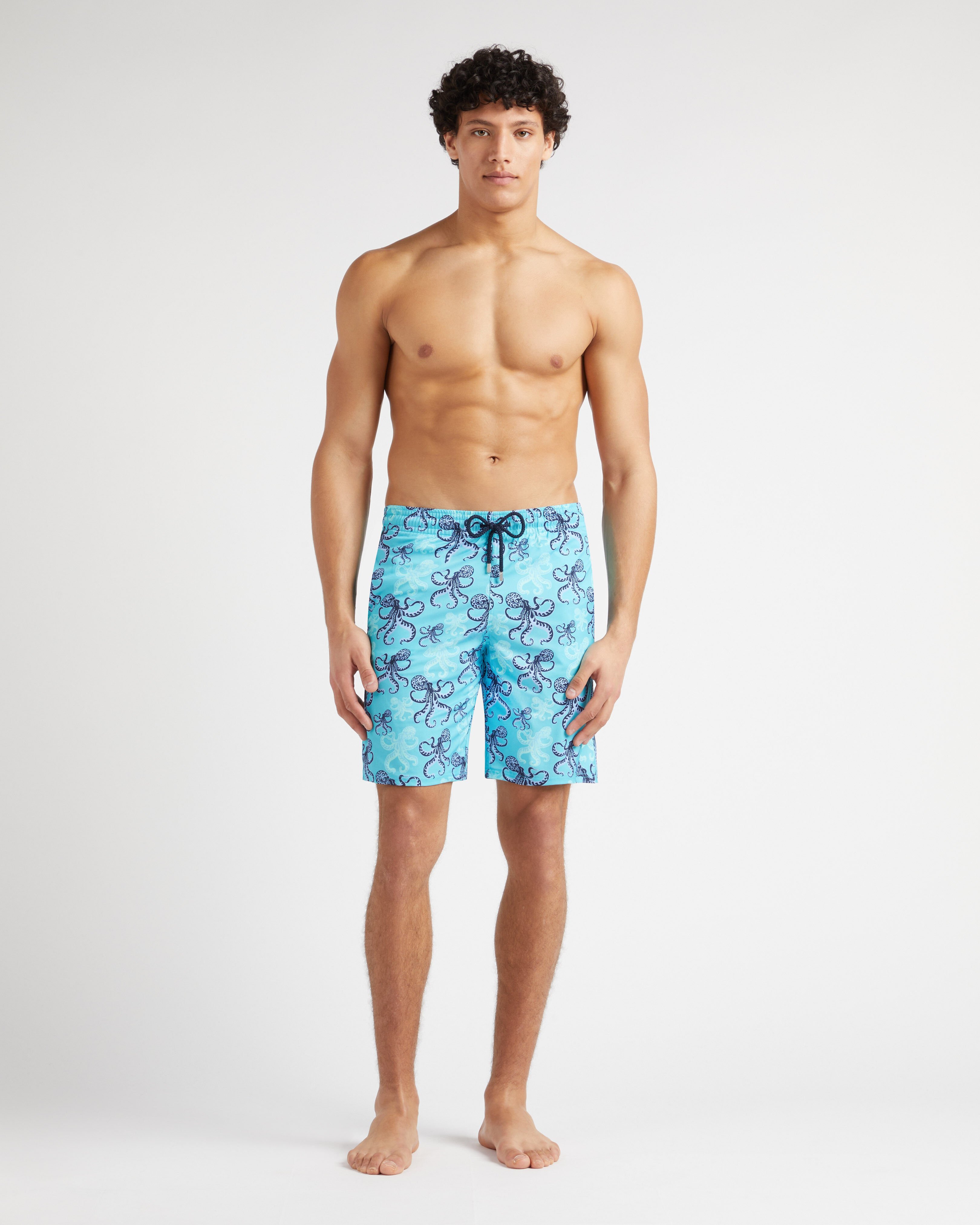 Men Stretch Long Swim Trunks Poulpes BORA BORA frontworn view