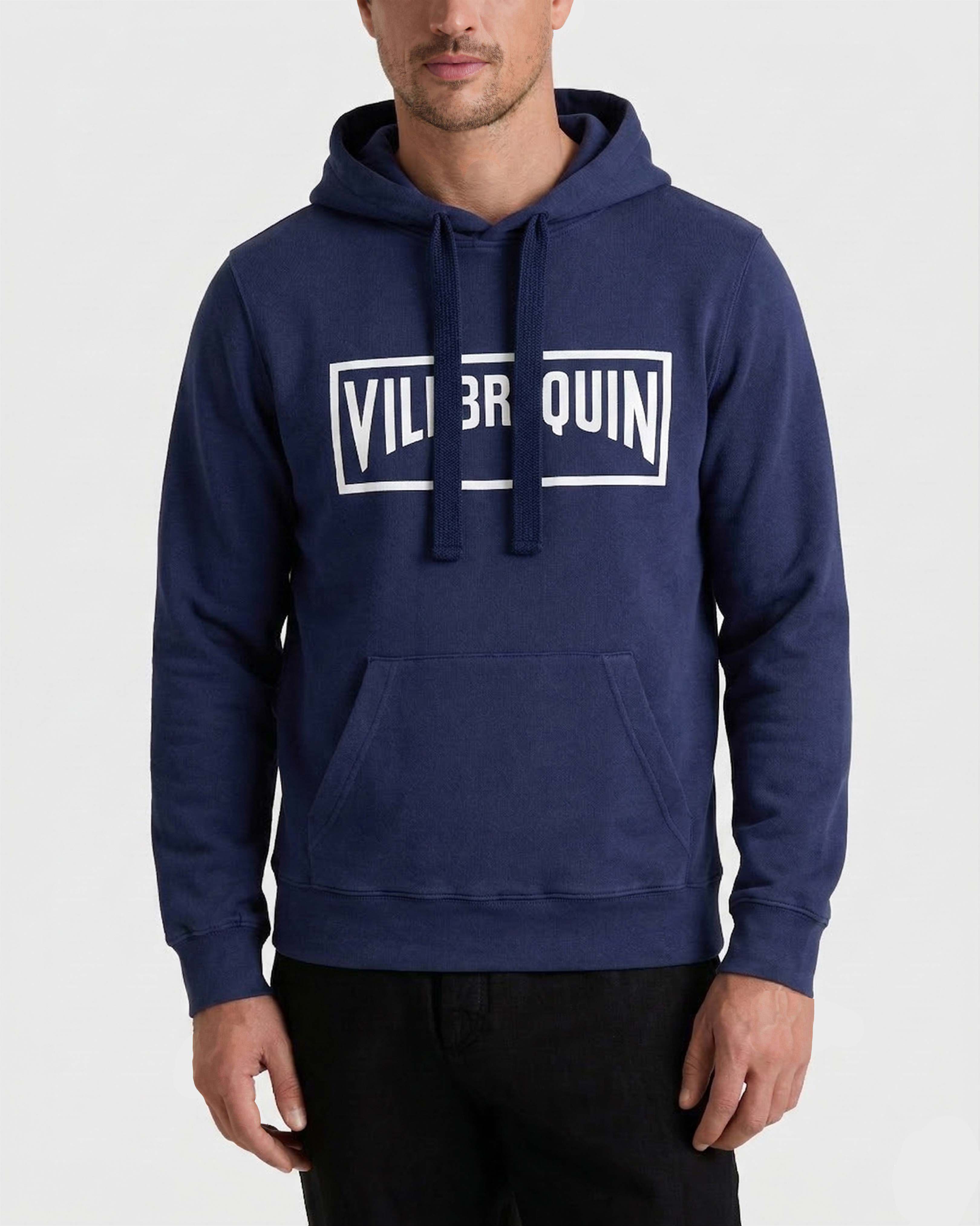 Solid Kapuzenpullover aus Baumwolle für Herren MARINEBLAU frontworn view